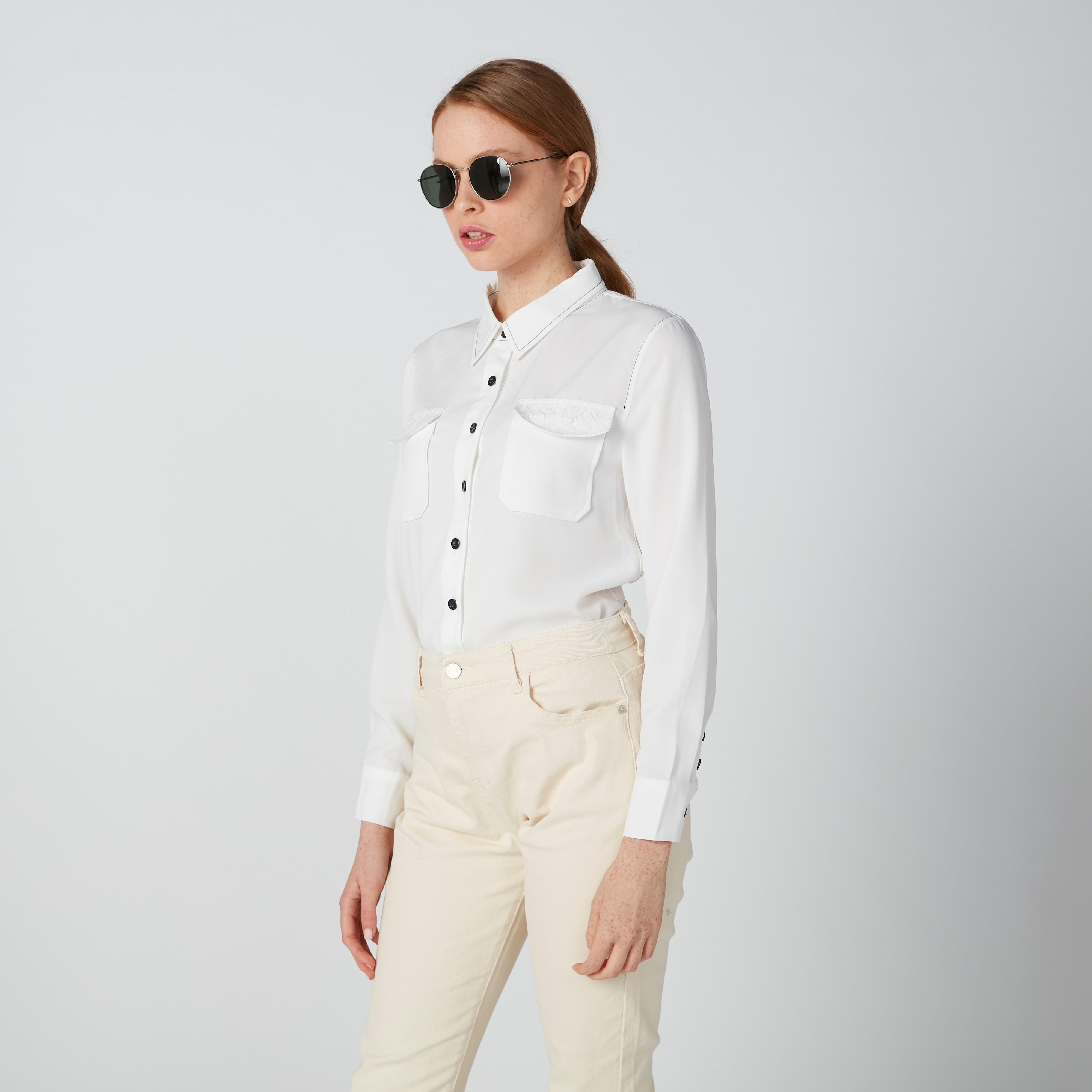 Lace Detail Shirt with Chest Pockets and Long Sleeves-women-clothing-shirtsandblouses-shirts-image-3
