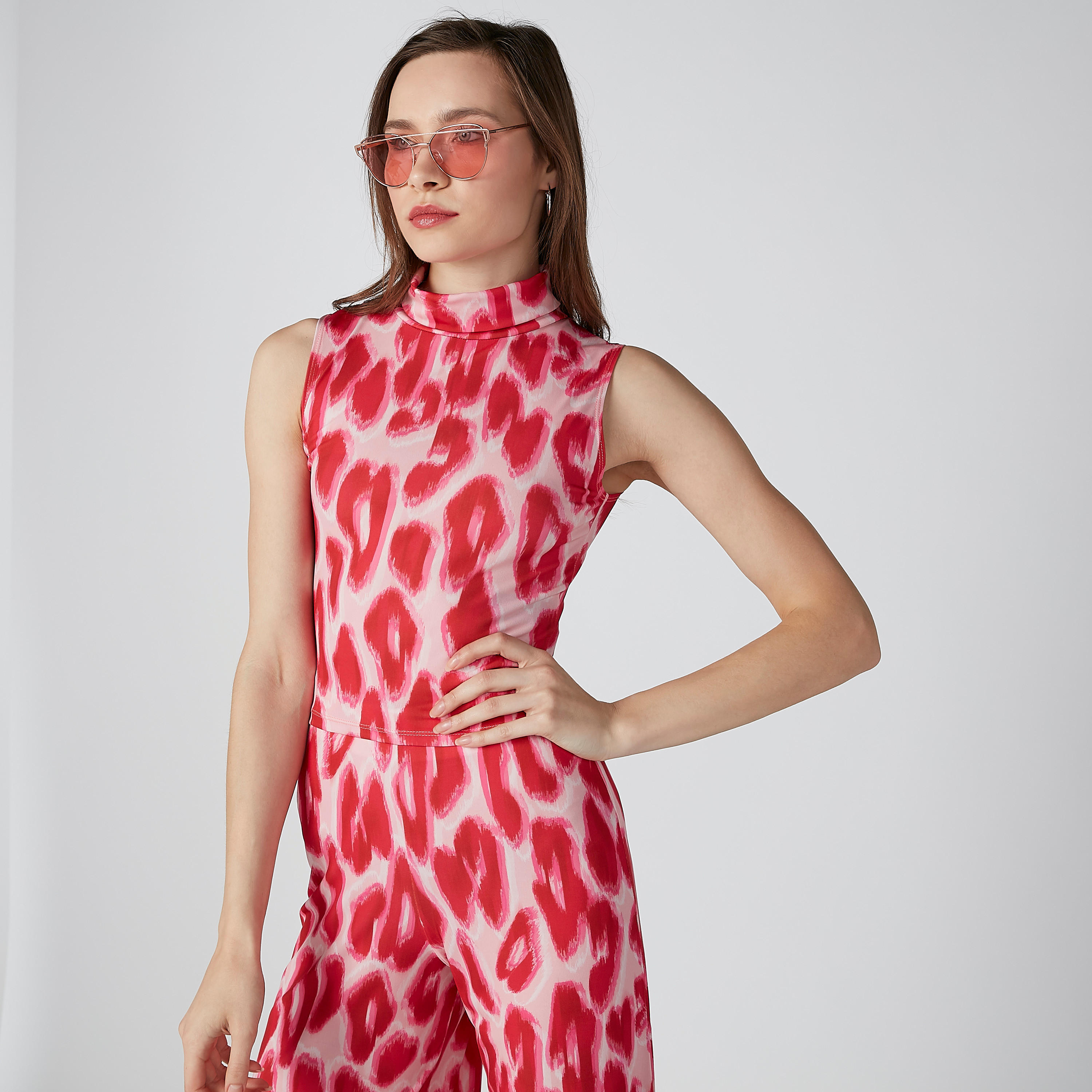 Animal Printed Sleeveless Top with Turtleneck-women-clothing-shirtsandblouses-blouses-image-1