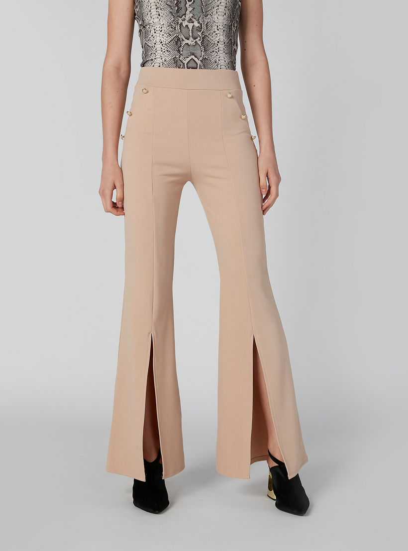 بنطلون مرن سادة بخصر مطاطي مع شق و زينة-women-clothing-bottoms-trousers-image-6