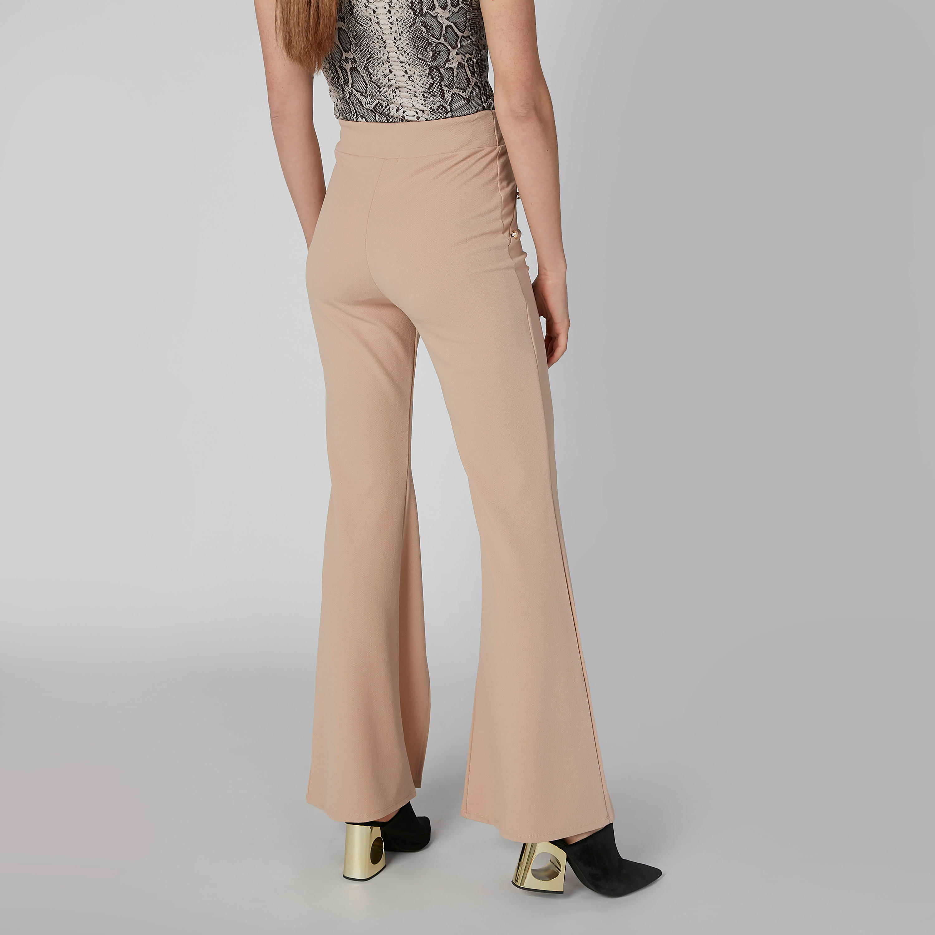 بنطلون مرن سادة بخصر مطاطي مع شق و زينة-women-clothing-bottoms-trousers-image-5