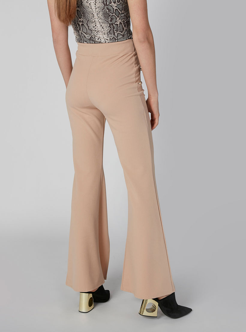 بنطلون مرن سادة بخصر مطاطي مع شق و زينة-women-clothing-bottoms-trousers-image-5