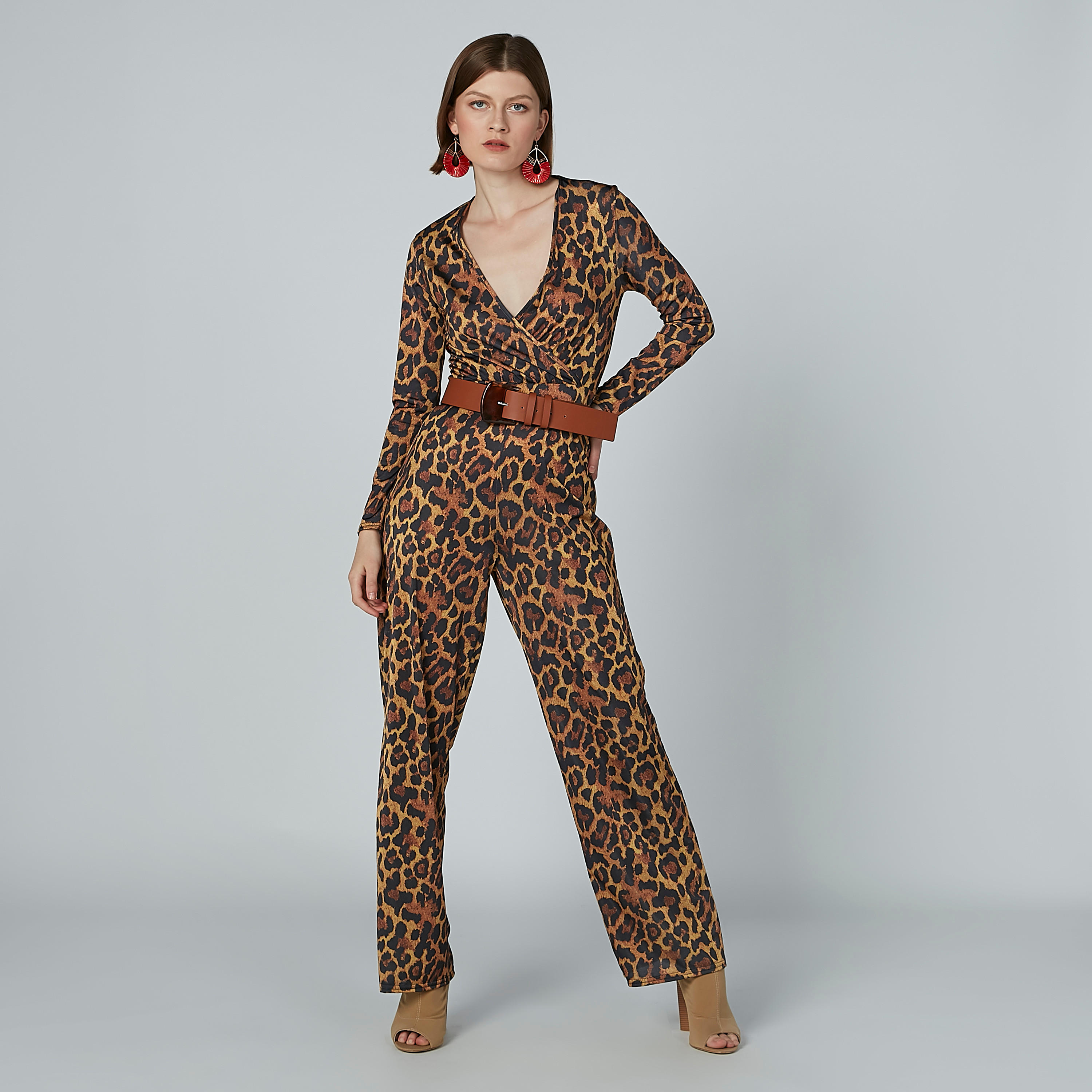 أفرول بياقة V وأكمام طويلة وطبعات حيوانات-women-clothing-jumpsuits-image-1