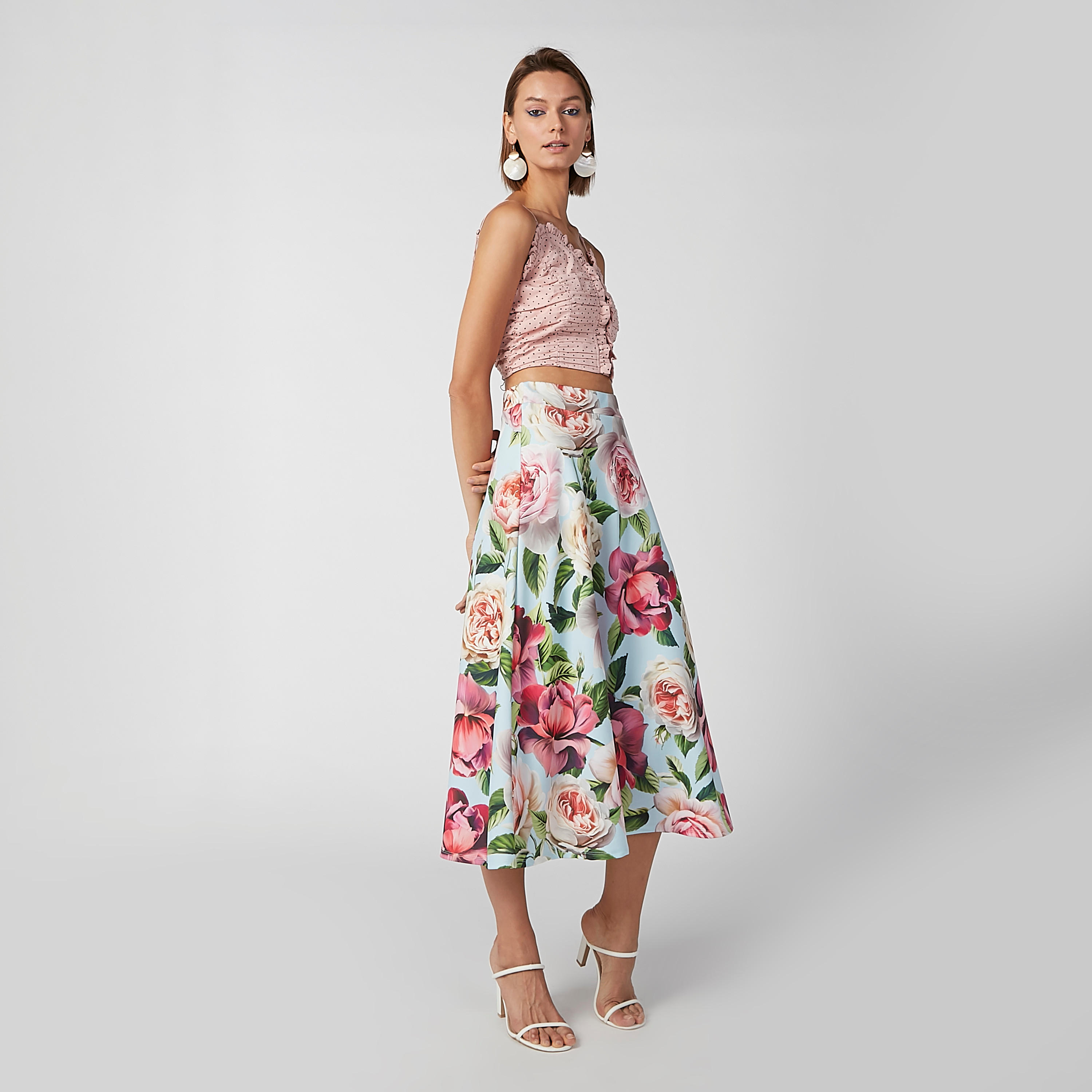 تنورة إيه لاين متوسطة الطول بخصر مطّاطي وطبعات زهرية-women-clothing-bottoms-skirts-image-2