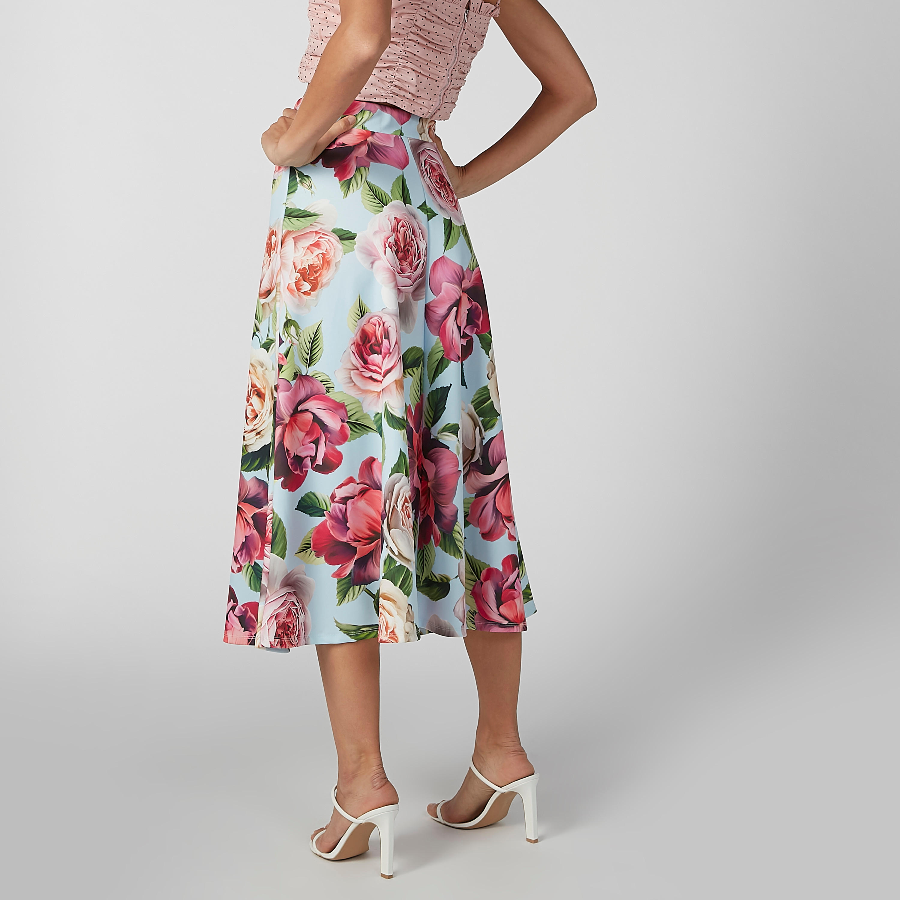 تنورة إيه لاين متوسطة الطول بخصر مطّاطي وطبعات زهرية-women-clothing-bottoms-skirts-image-4