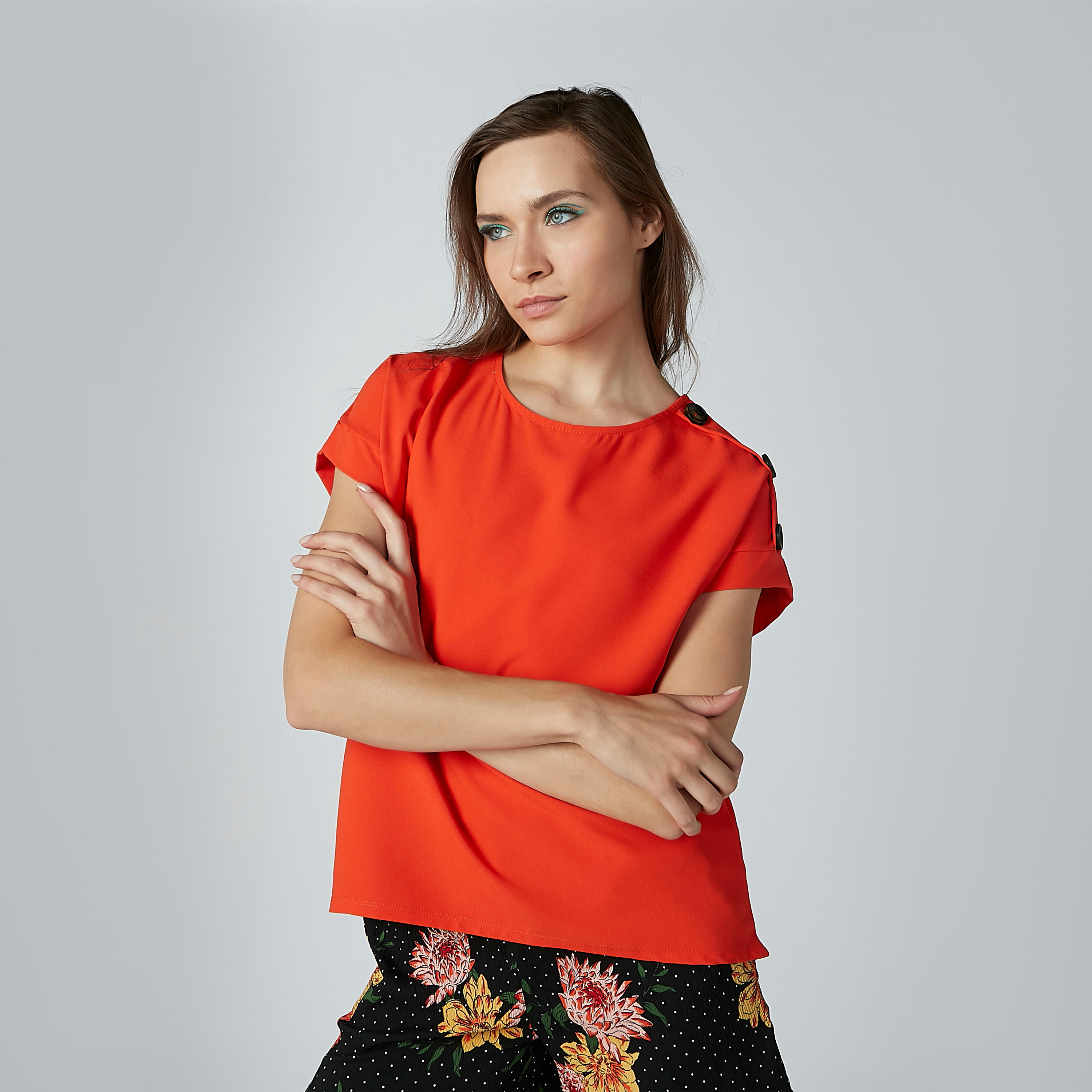 Solid Top with Extended Sleeves and Button Detail-women-clothing-shirtsandblouses-blouses-image-1