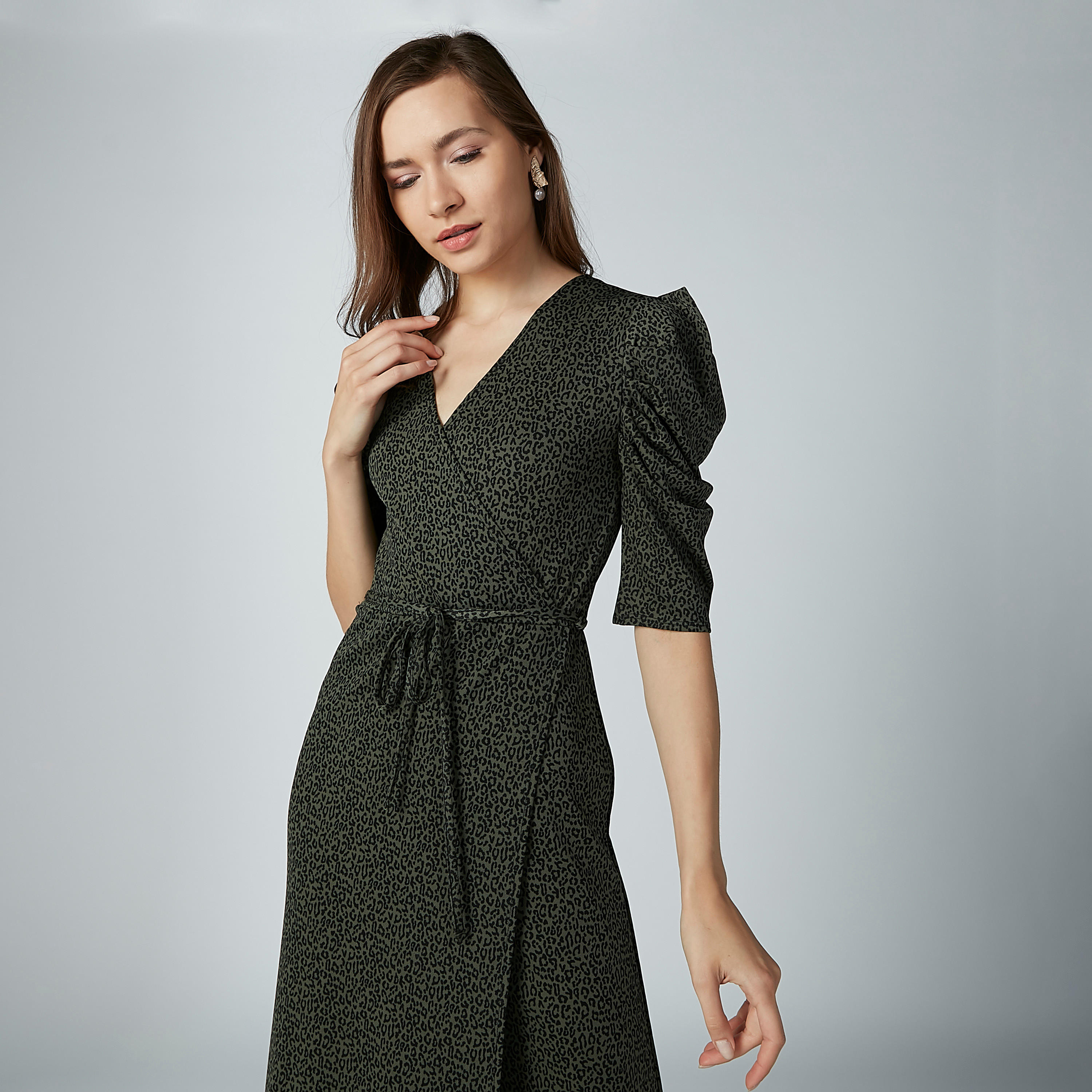 فستان طويل ملفوف بأكمام قصيرة وأربطة-women-clothing-dresses-image-5