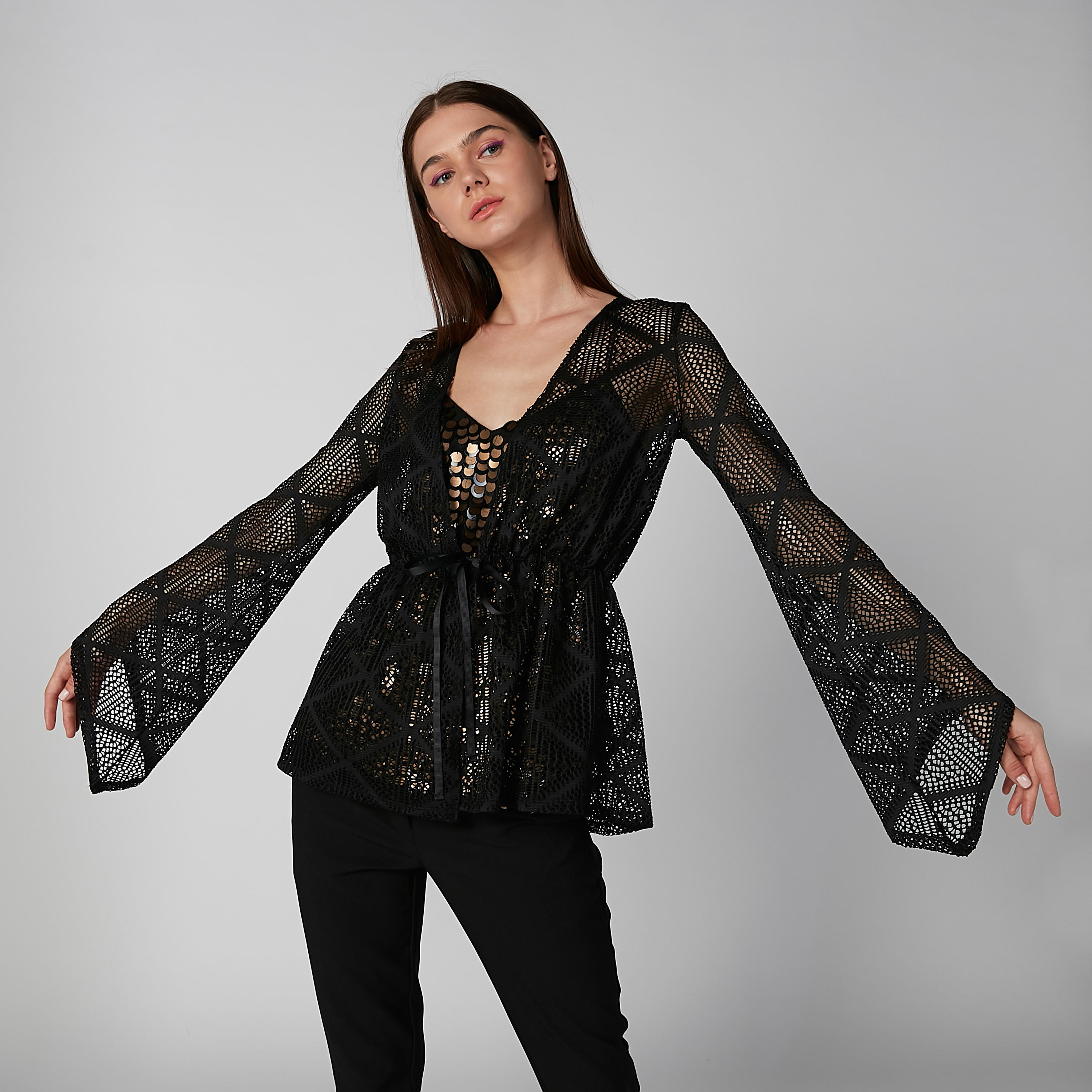 Lace Top with Long Sleeves and Tie Ups-women-clothing-shirtsandblouses-blouses-image-1