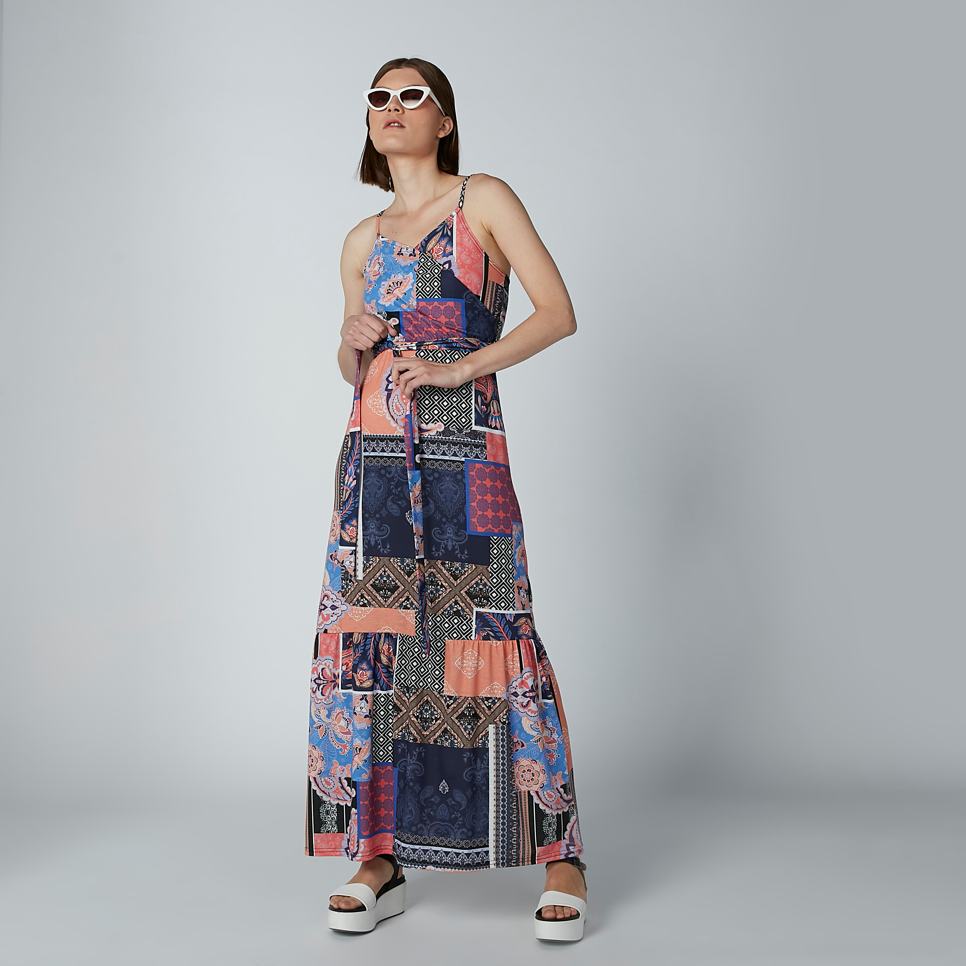 فستان طويل بياقة V وأربطة وطبعات-women-clothing-dresses-image-2