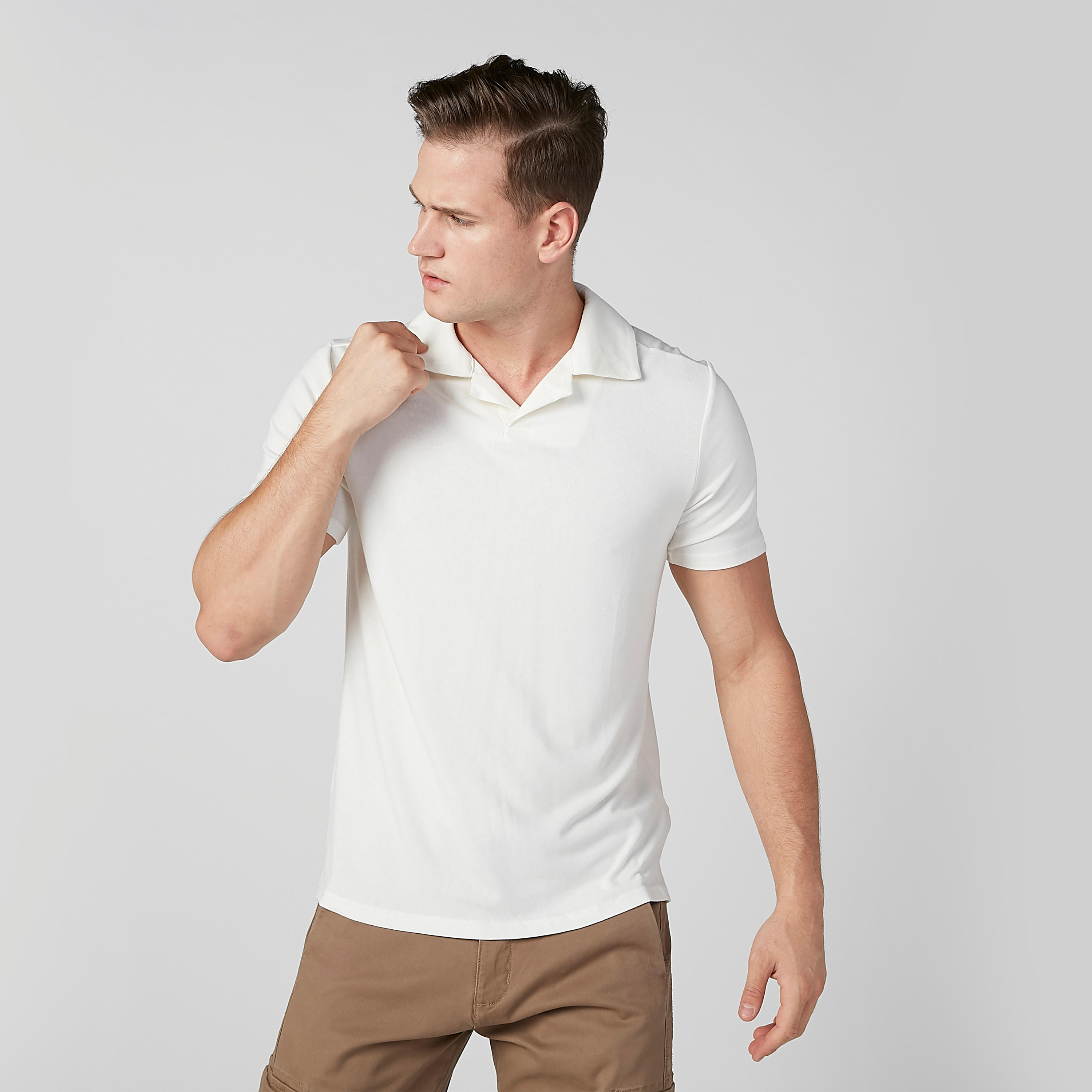 Solid T-shirt with Polo Neck and Short Sleeves-men-clothing-tshirtsandpolos-polos-image-1