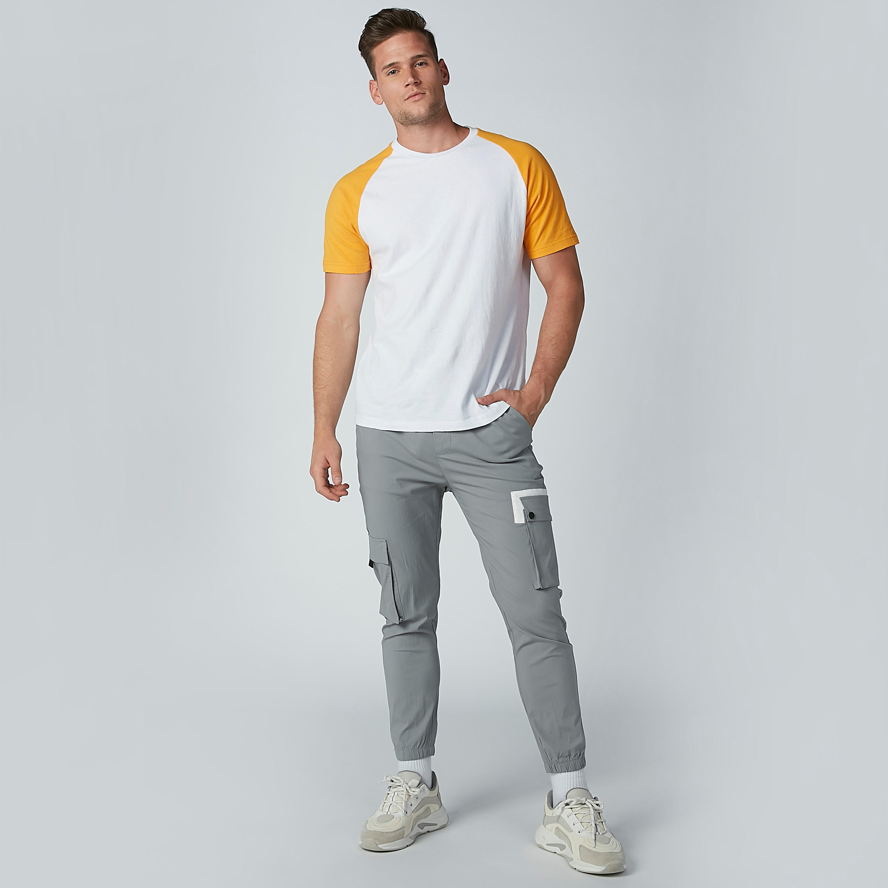 Plain Flexi Joggers with Pocket Detail and Elasticised Hem-men-clothing-bottoms-joggers-image-2