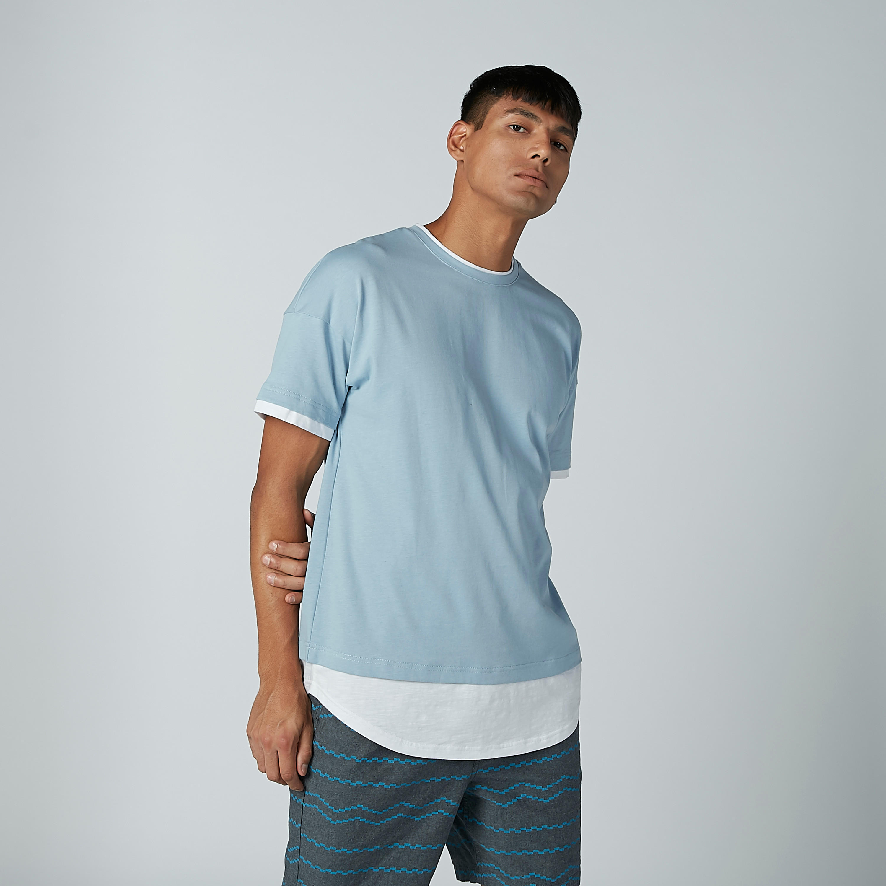 Plain T-shirt with Round Neck and Drop Shoulder Sleeves-men-clothing-tshirtsandpolos-tshirts-image-1