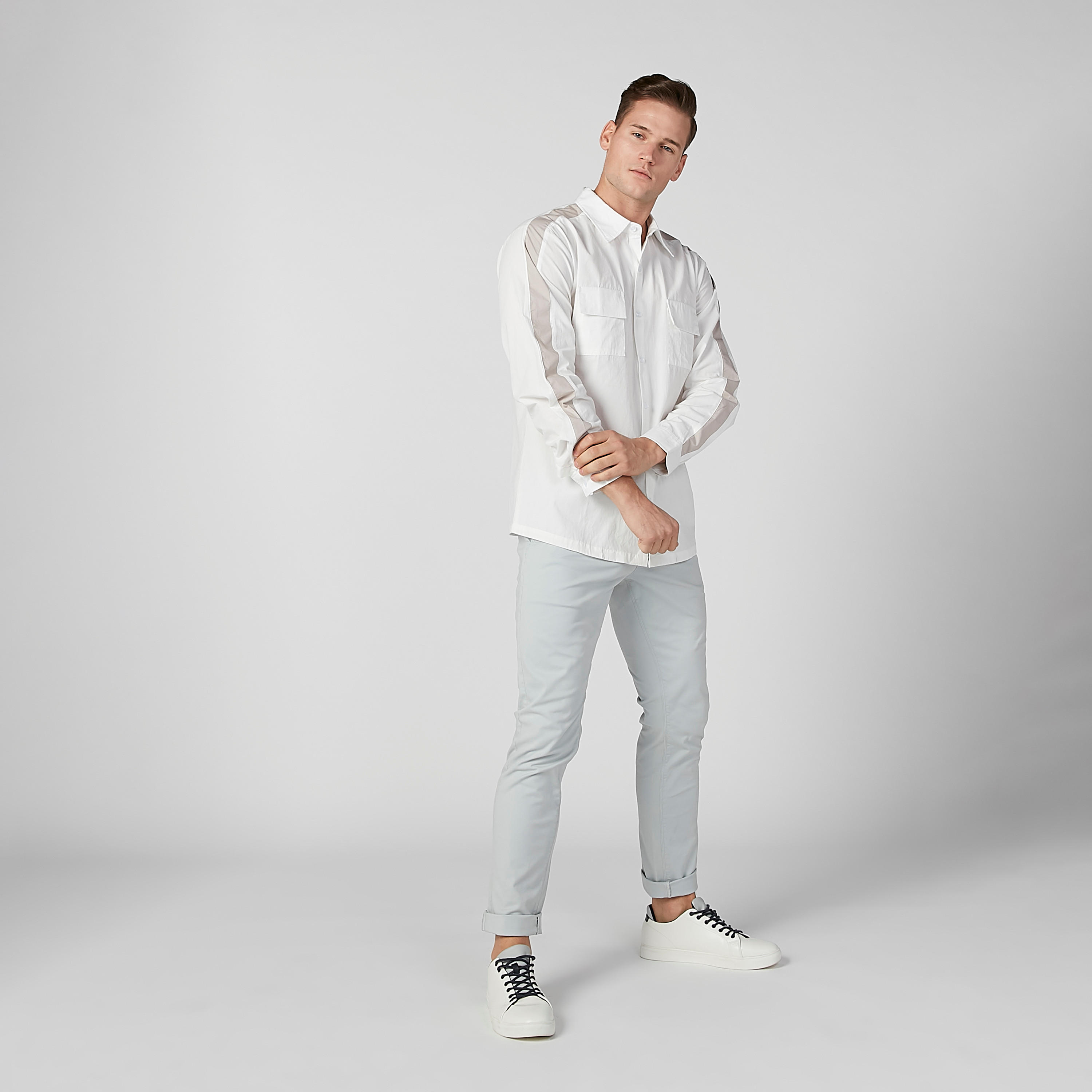 Plain Shirt with Long Sleeves and Chest Pocket Detail-men-clothing-shirts-image-1