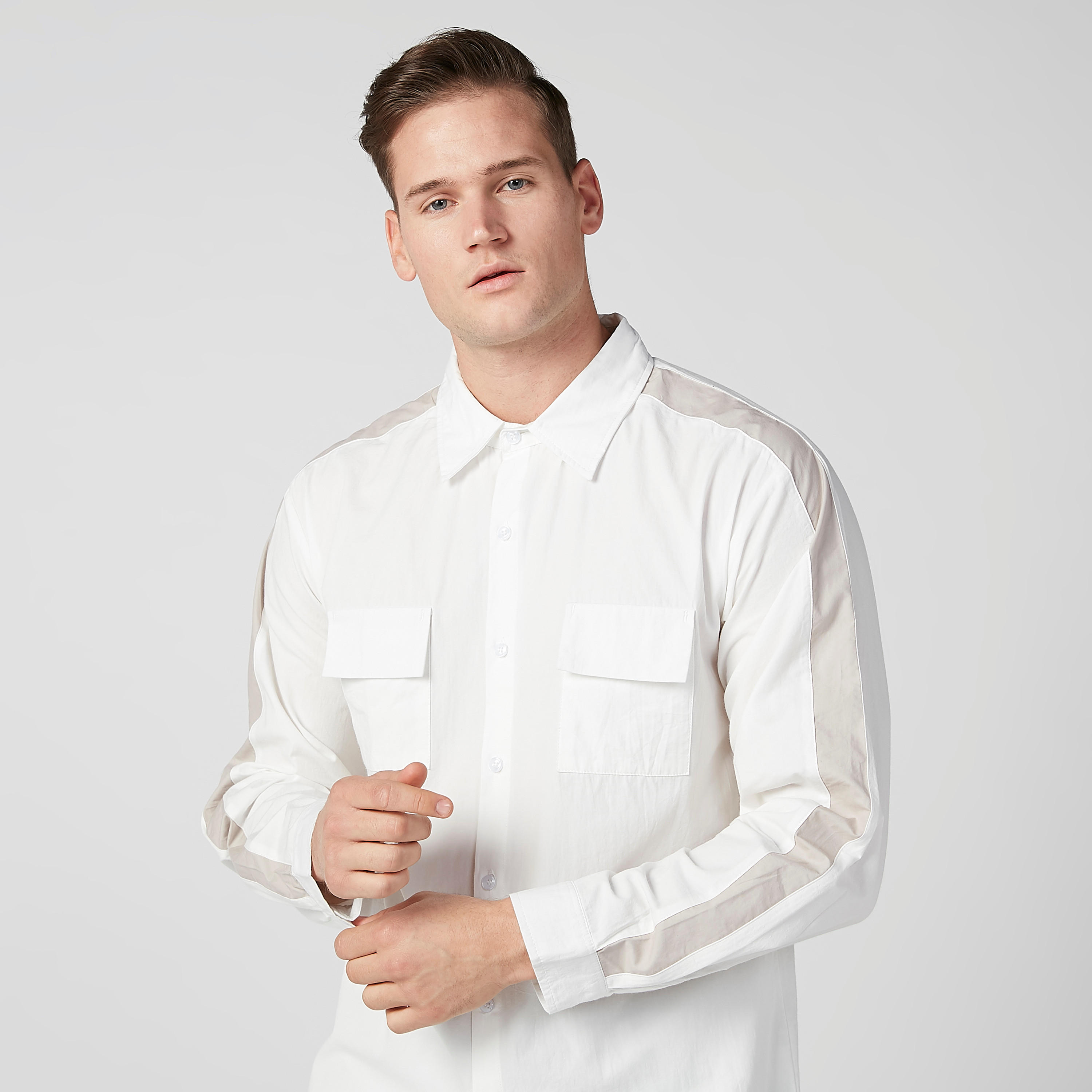Plain Shirt with Long Sleeves and Chest Pocket Detail-men-clothing-shirts-image-2
