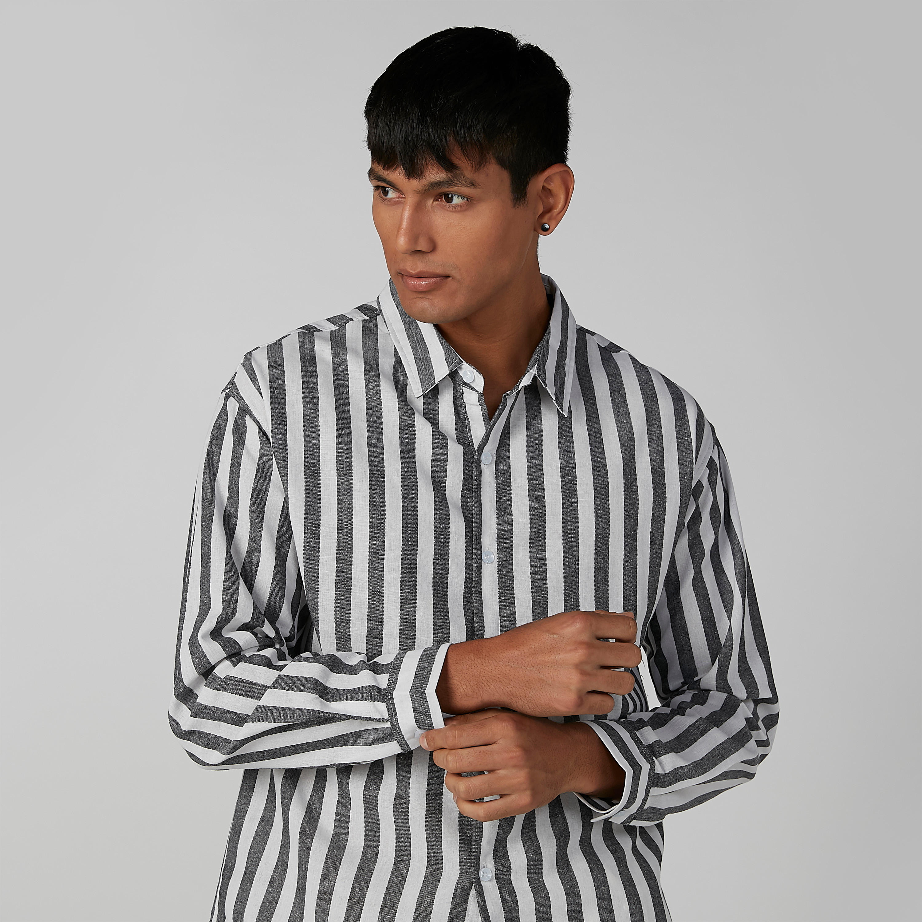 Striped Shirt with Long Sleeves and Spread Collar-men-clothing-shirts-image-3
