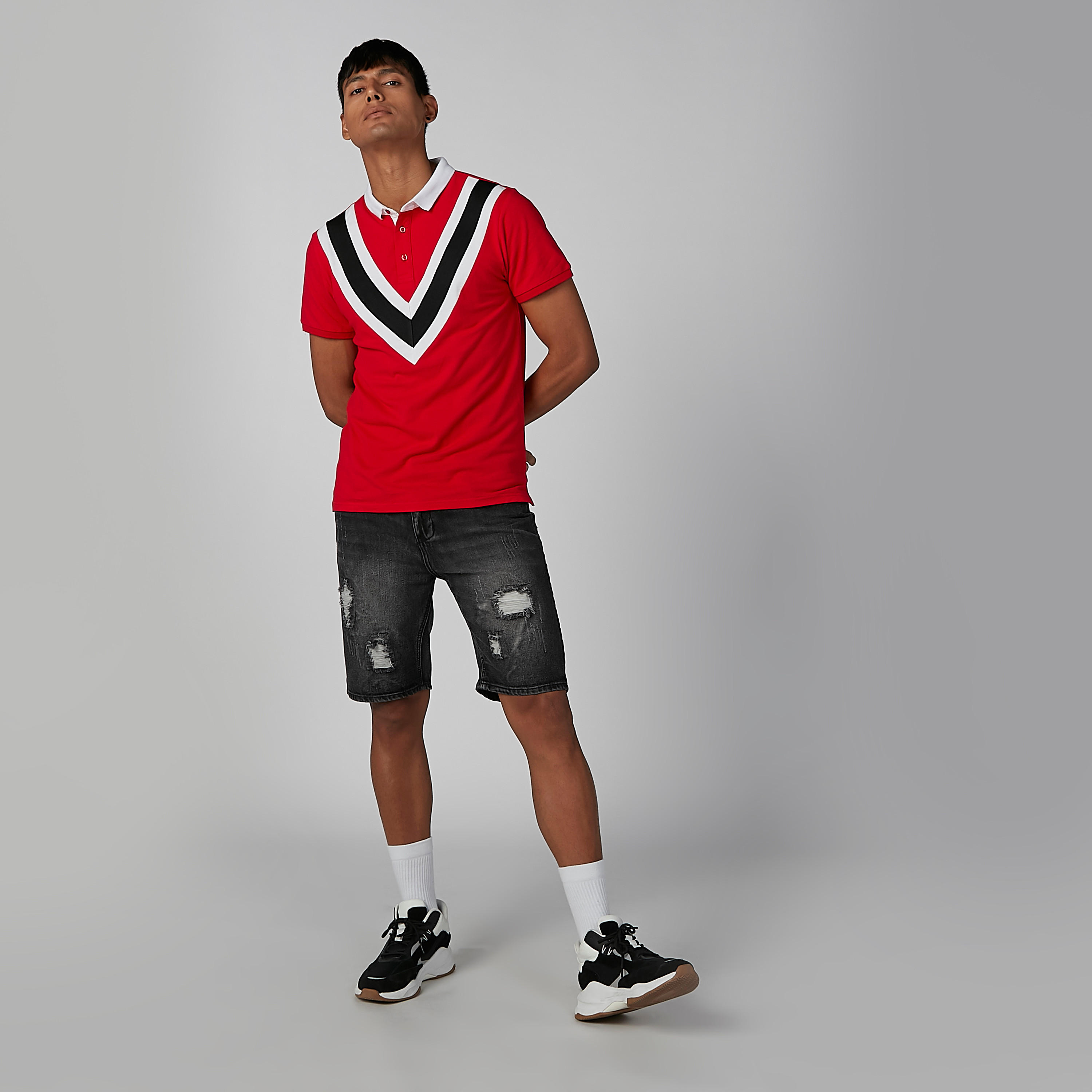 تيشيرت مقلّم بياقة بولو وأكمام قصيرة-men-clothing-tshirtsandpolos-polos-image-1