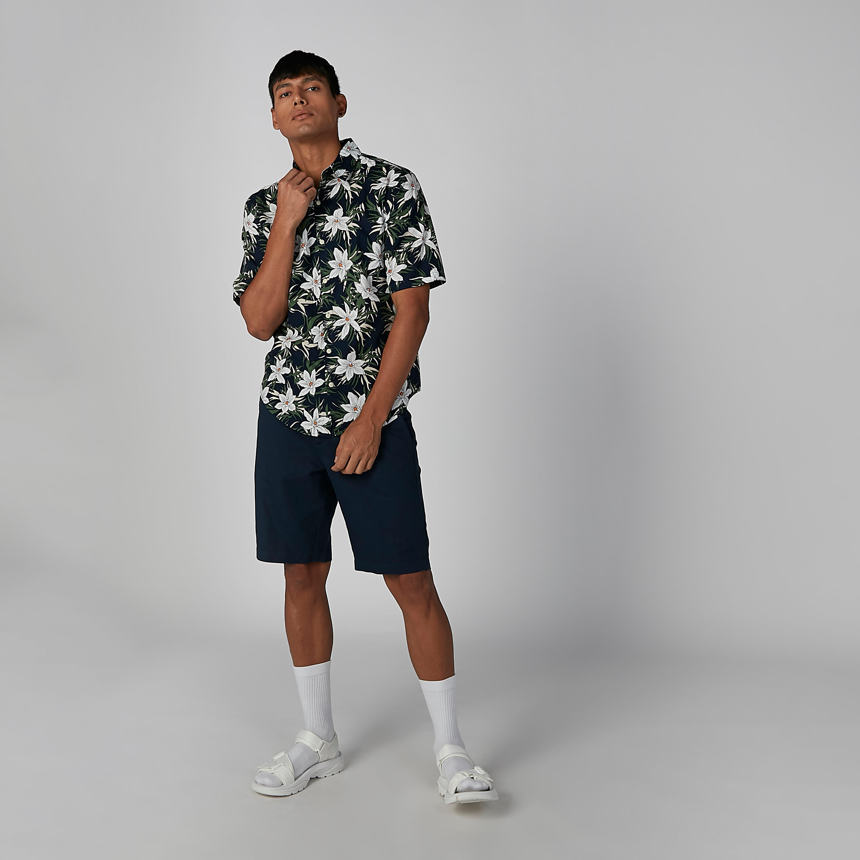 Floral Printed Shirt with Short Sleeves and Spread Collar-men-clothing-shirts-image-2