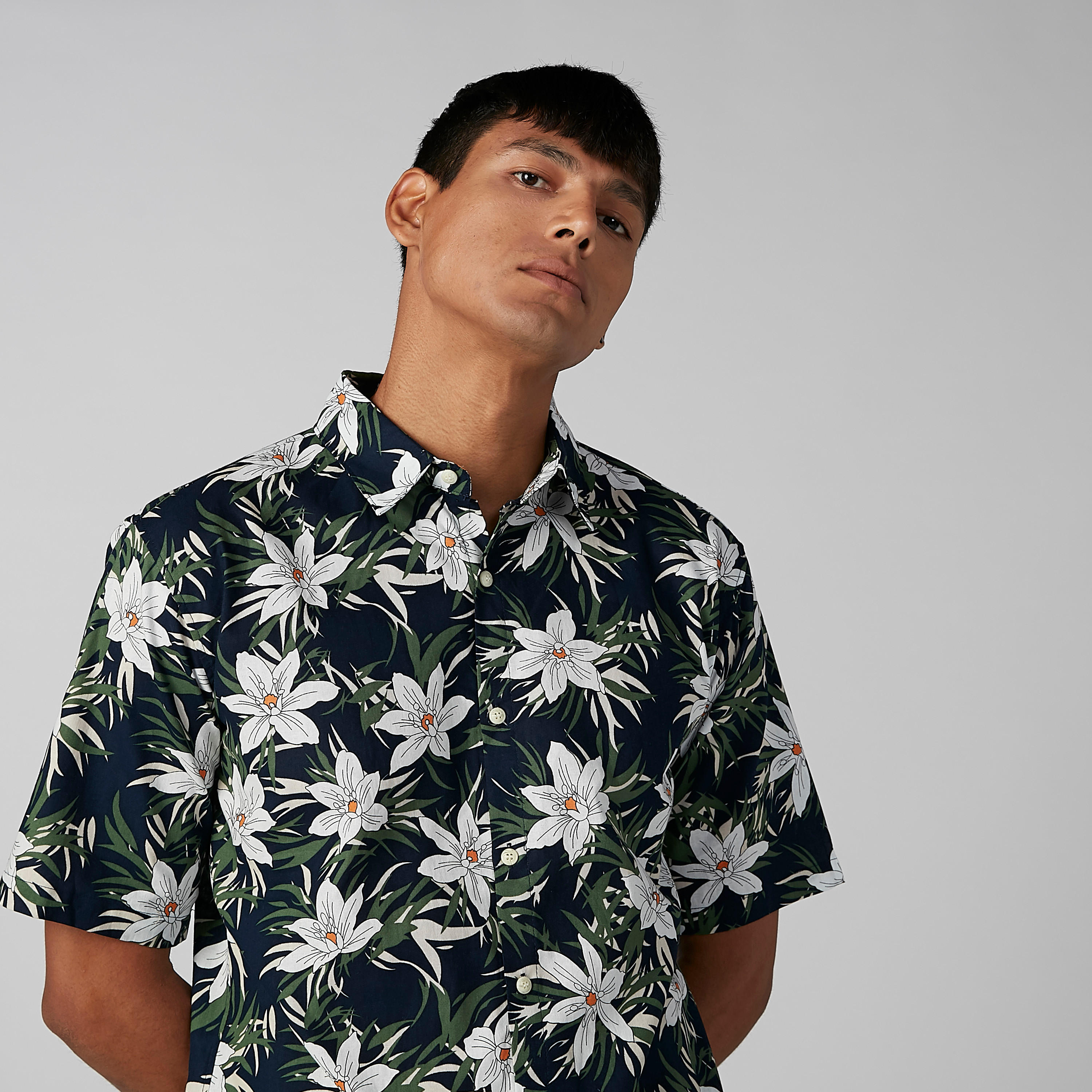 Floral Printed Shirt with Short Sleeves and Spread Collar-men-clothing-shirts-image-4