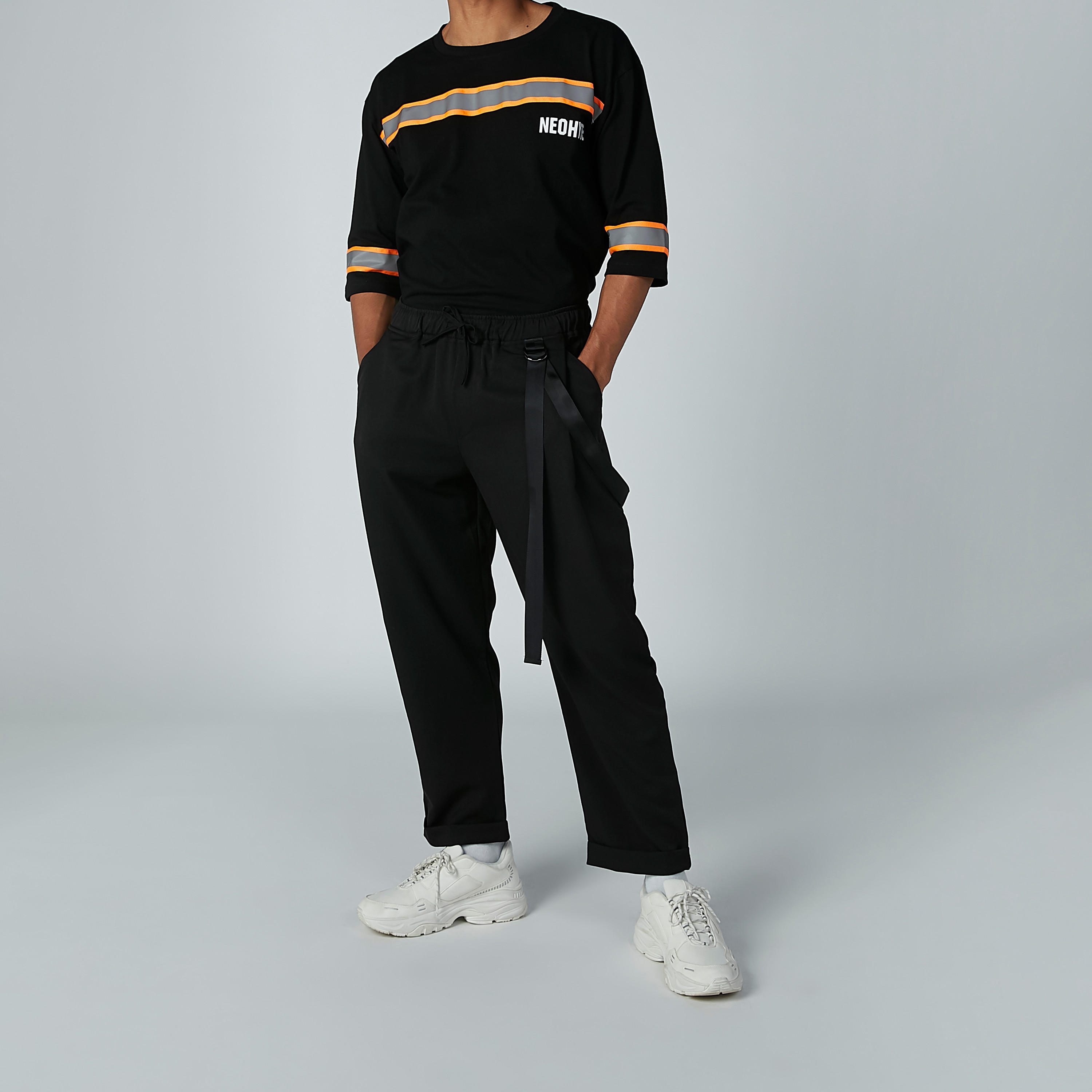 Plain Trousers with Drawstring and Strap Detail-men-clothing-bottoms-trousersandchinos-trousers-image-1