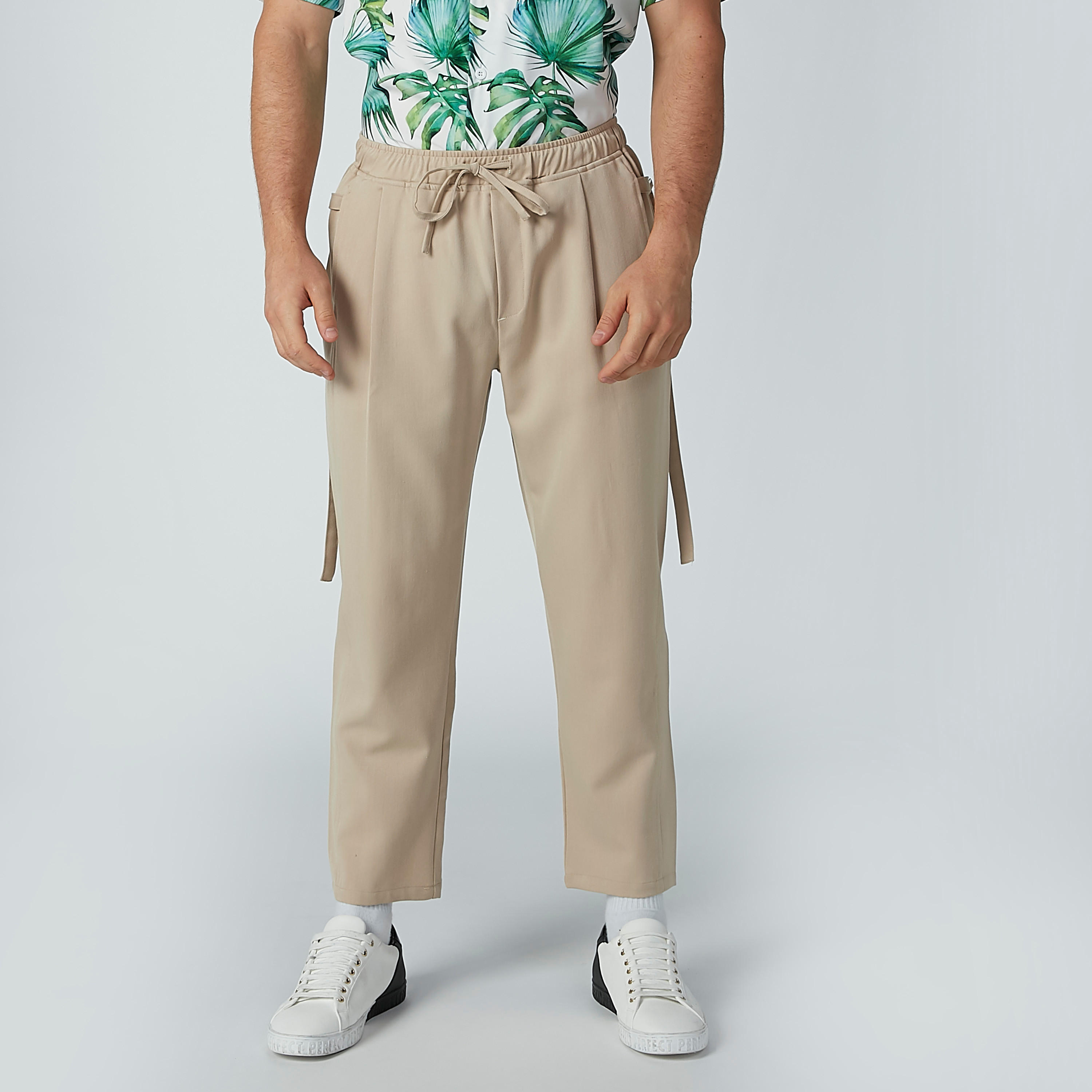 بنطال سادة بخصر مرن ورباط وجيوب-men-clothing-bottoms-trousersandchinos-trousers-image-1