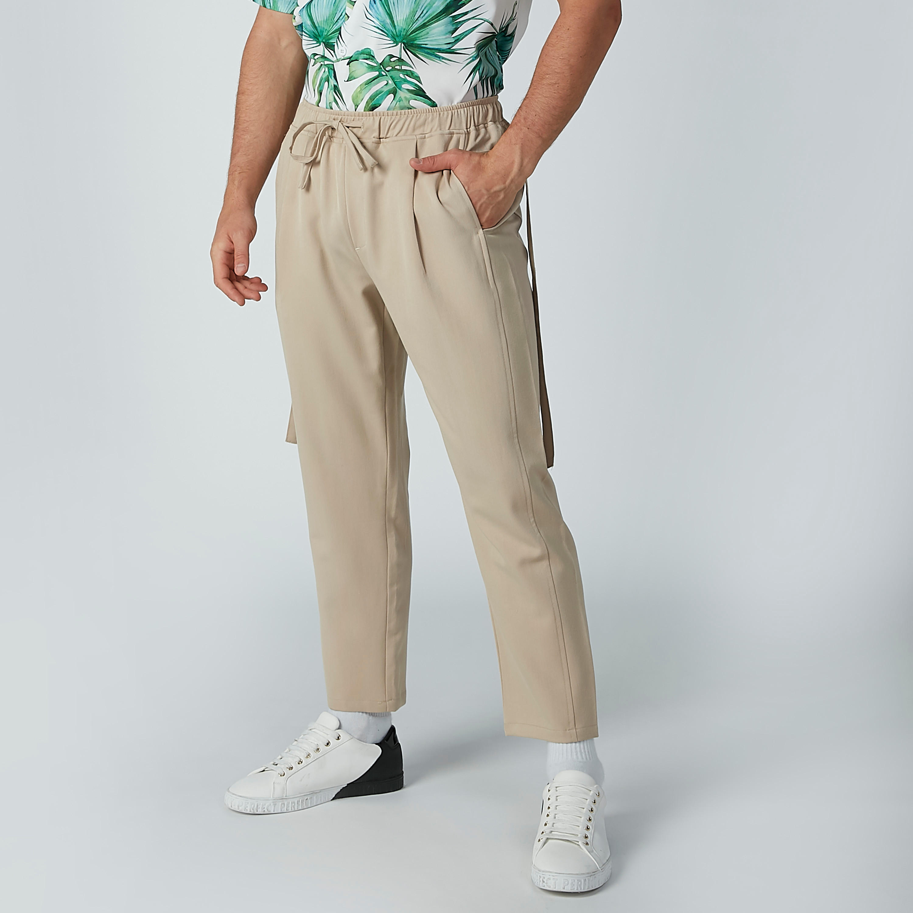 بنطال سادة بخصر مرن ورباط وجيوب-men-clothing-bottoms-trousersandchinos-trousers-image-4