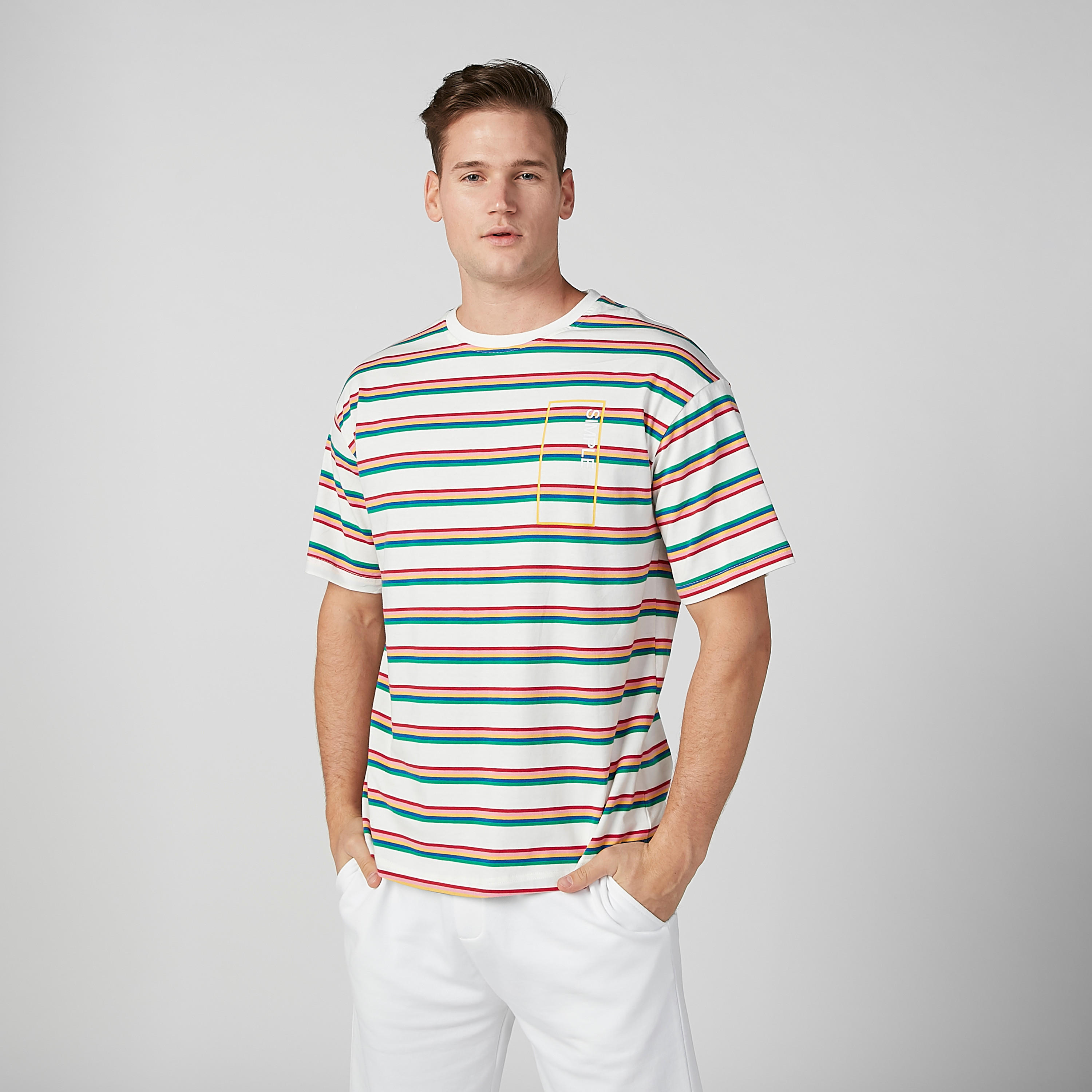 تيشيرت مقلّم بياقة ضيقة وأكمام قصيرة-men-clothing-tshirtsandpolos-tshirts-image-2