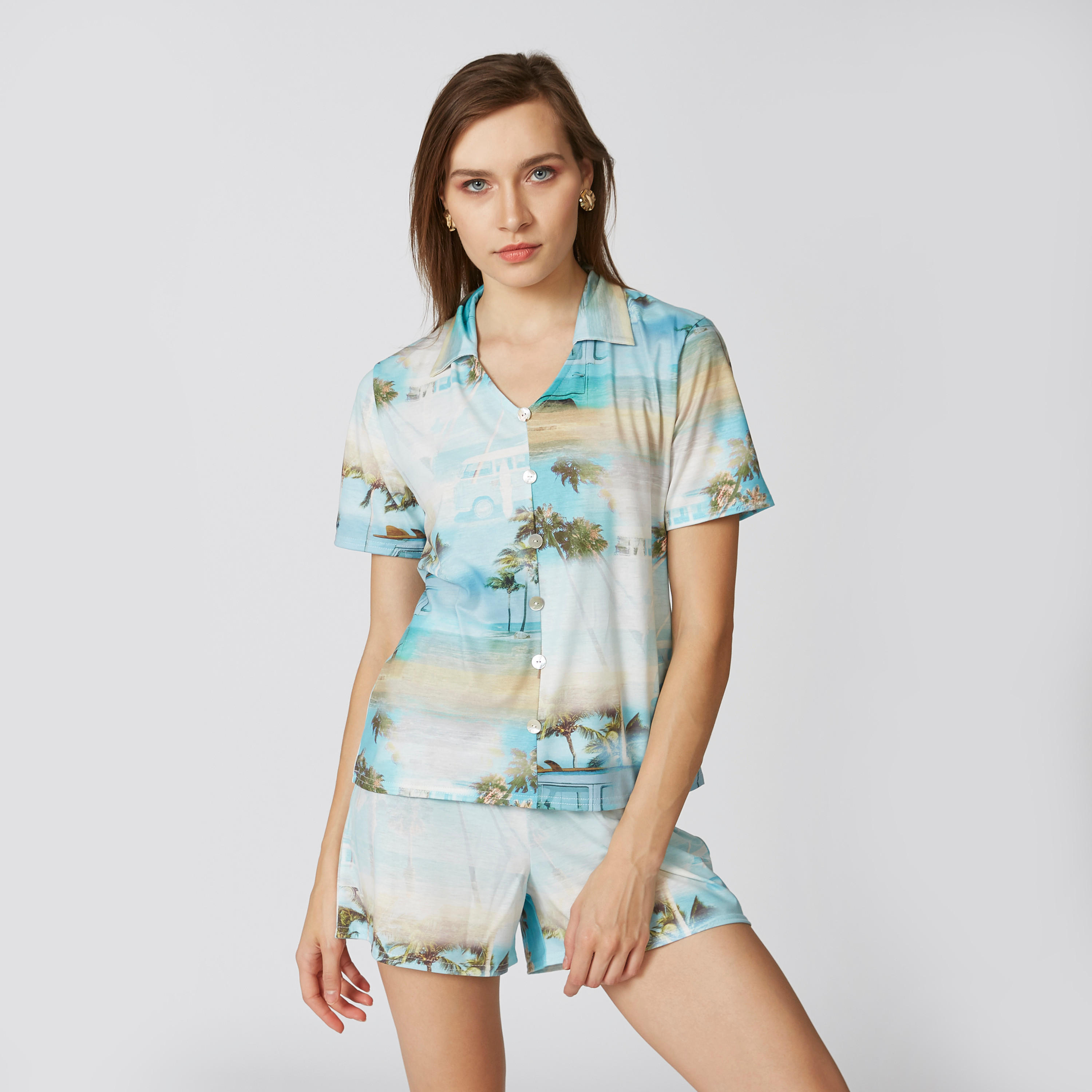 Printed Top with Spread Collar and Button Detail-women-clothing-shirtsandblouses-blouses-image-1