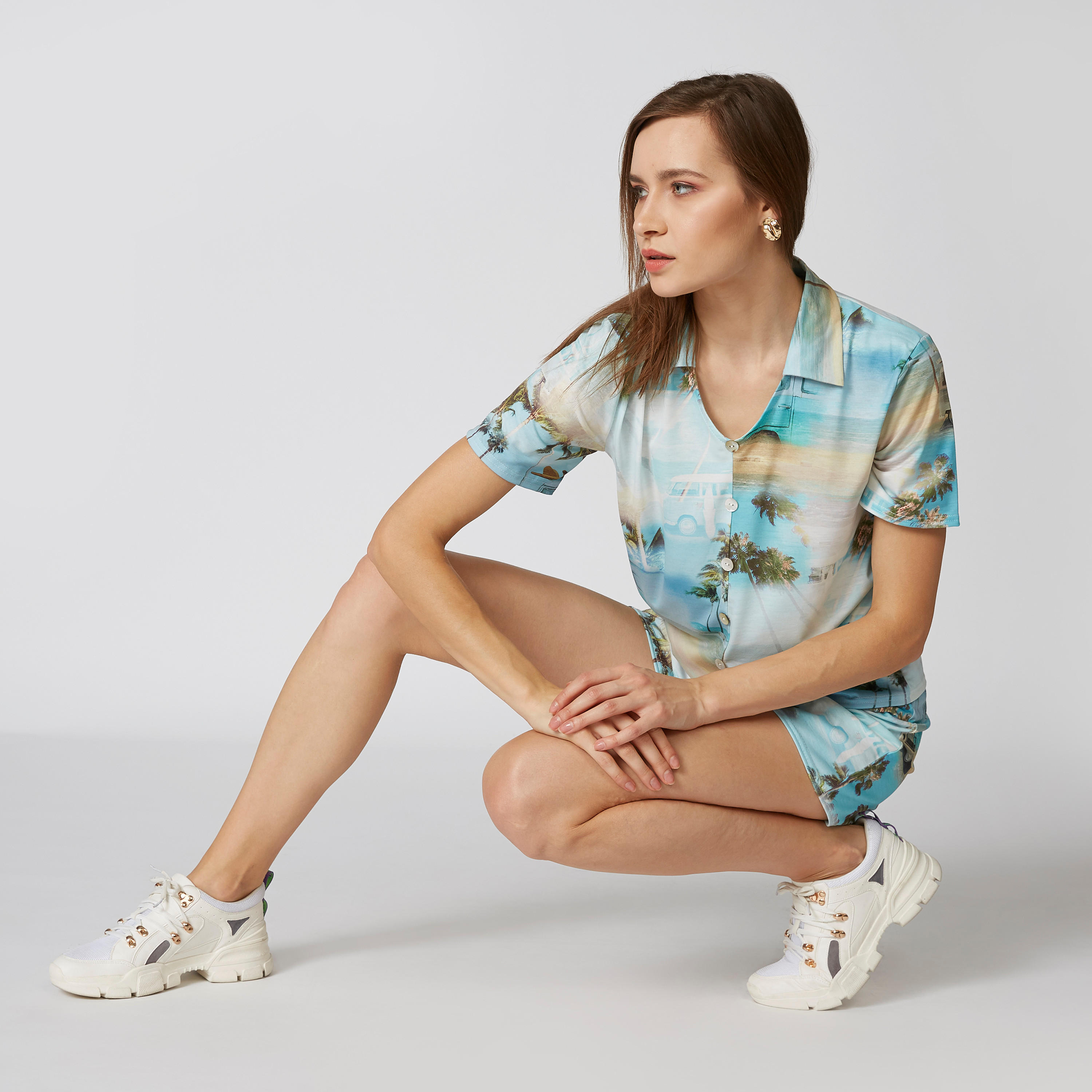 Printed Top with Spread Collar and Button Detail-women-clothing-shirtsandblouses-blouses-image-2