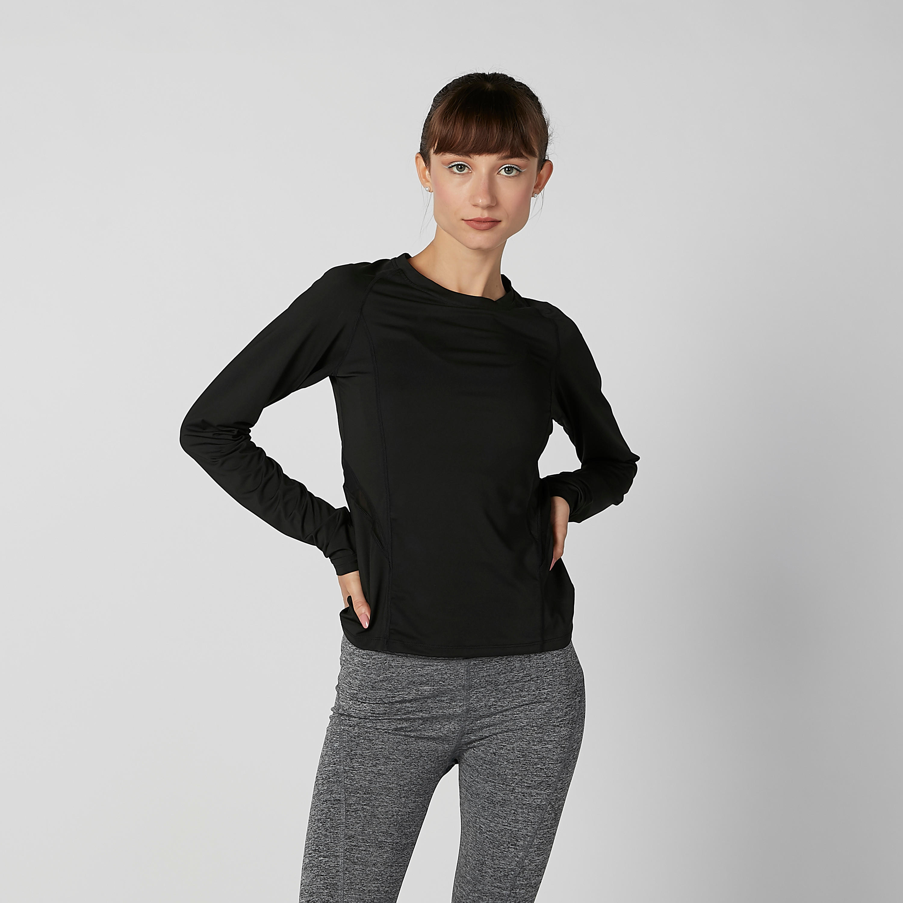 تيشيرت سكيني سادة بياقة مستديرة وأكمام طويلة-women-clothing-sportswearandactivewear-tshirtsandvests-image-3