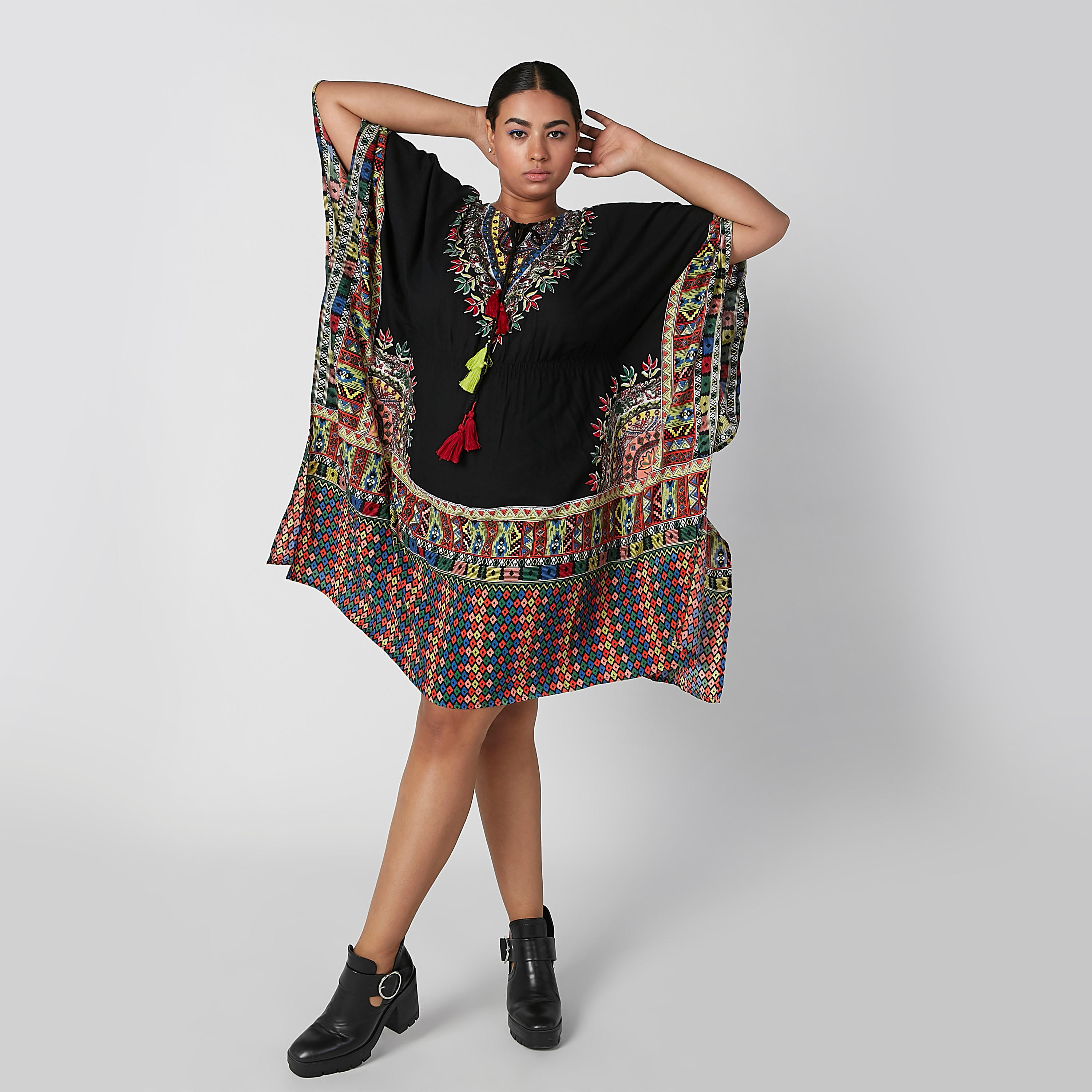 فستان مستدام ميدي بأكمام 3/4 وطبعات -women-clothing-dresses-image-1