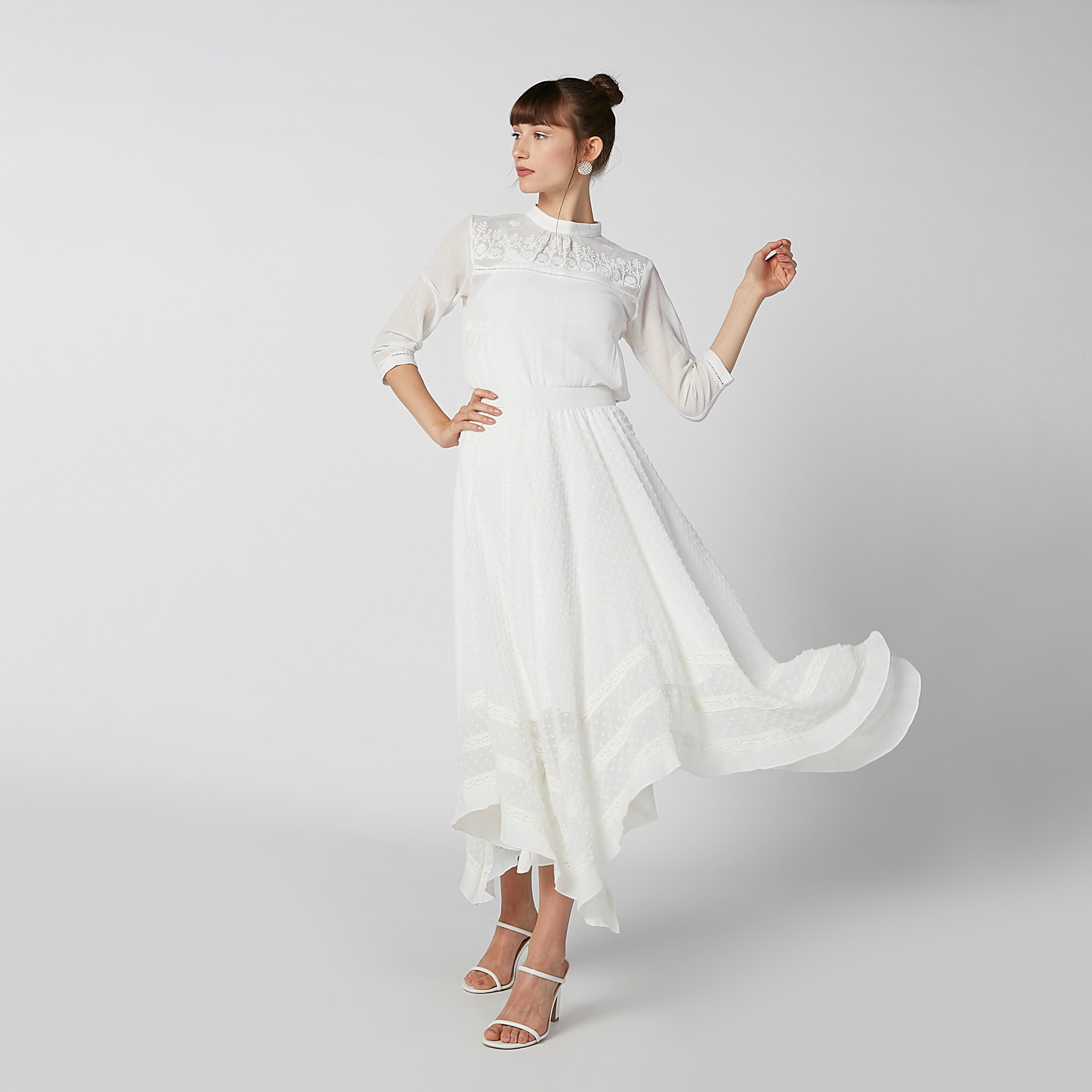 Embroidered Top with High Neck and 3/4 Sleeves-women-clothing-shirtsandblouses-blouses-image-1