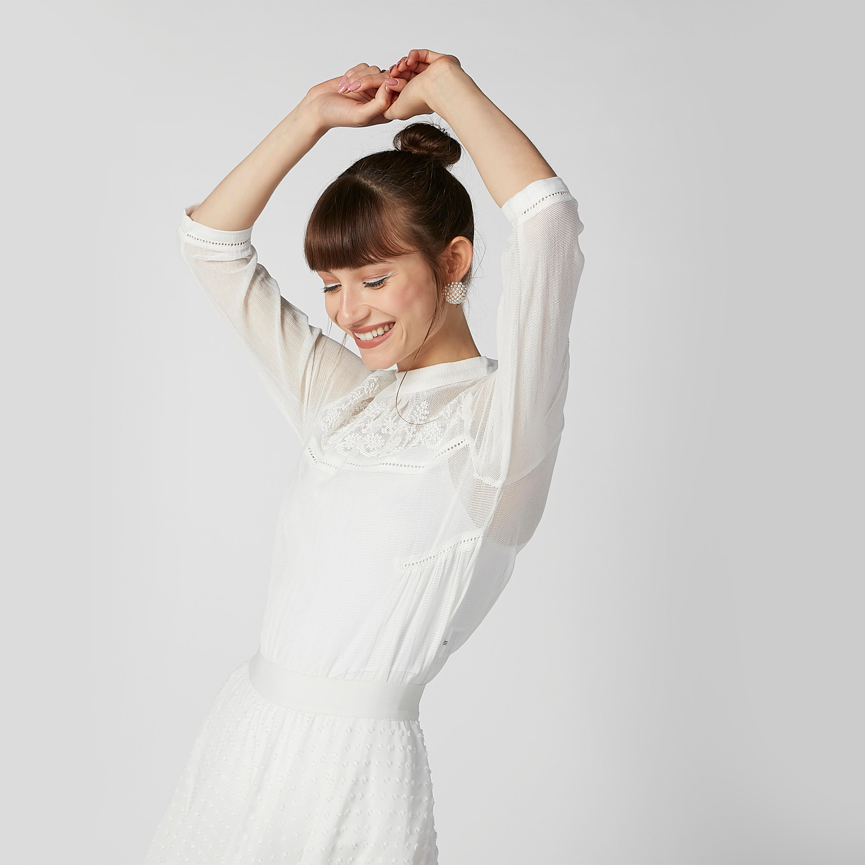 Embroidered Top with High Neck and 3/4 Sleeves-women-clothing-shirtsandblouses-blouses-image-2