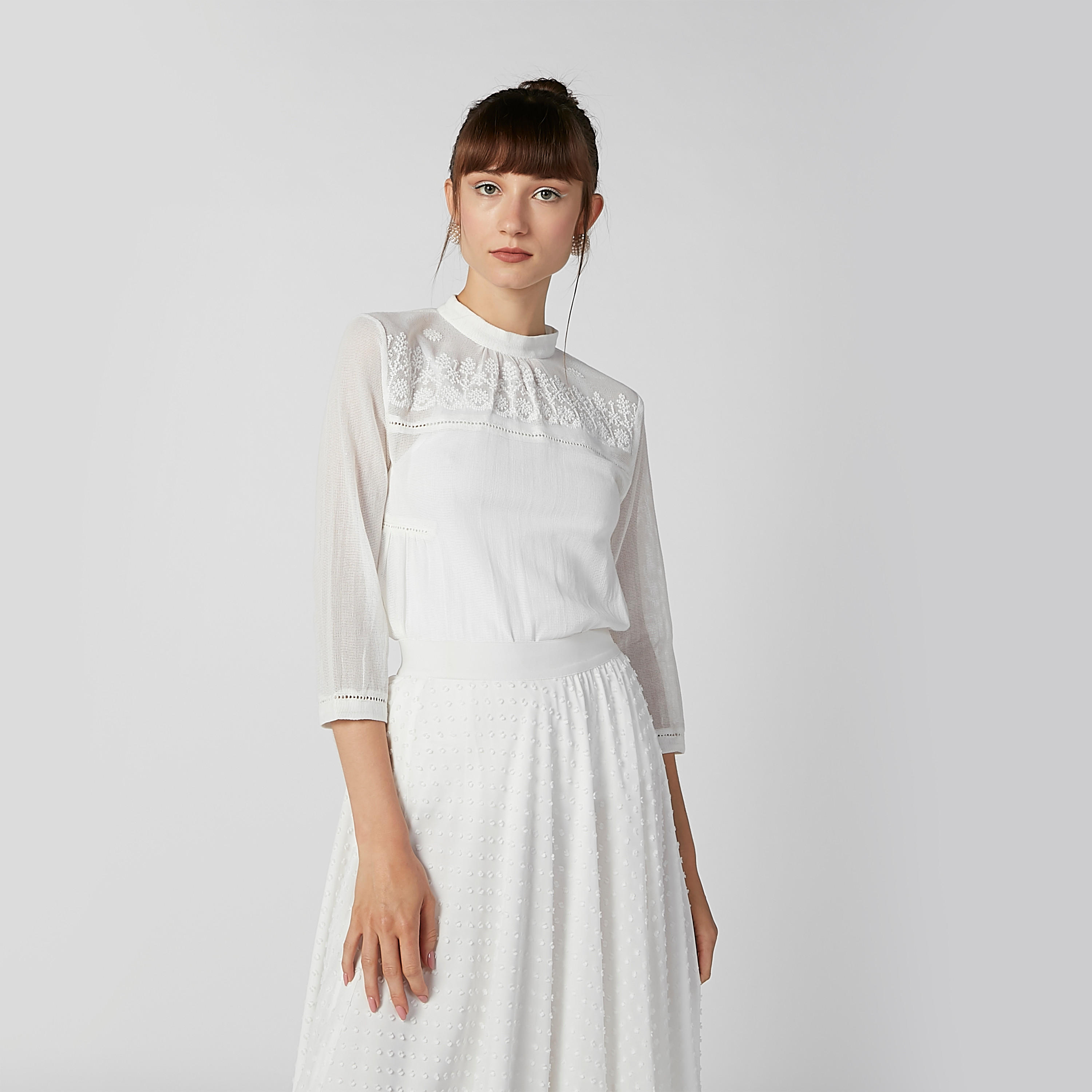 Embroidered Top with High Neck and 3/4 Sleeves-women-clothing-shirtsandblouses-blouses-image-3