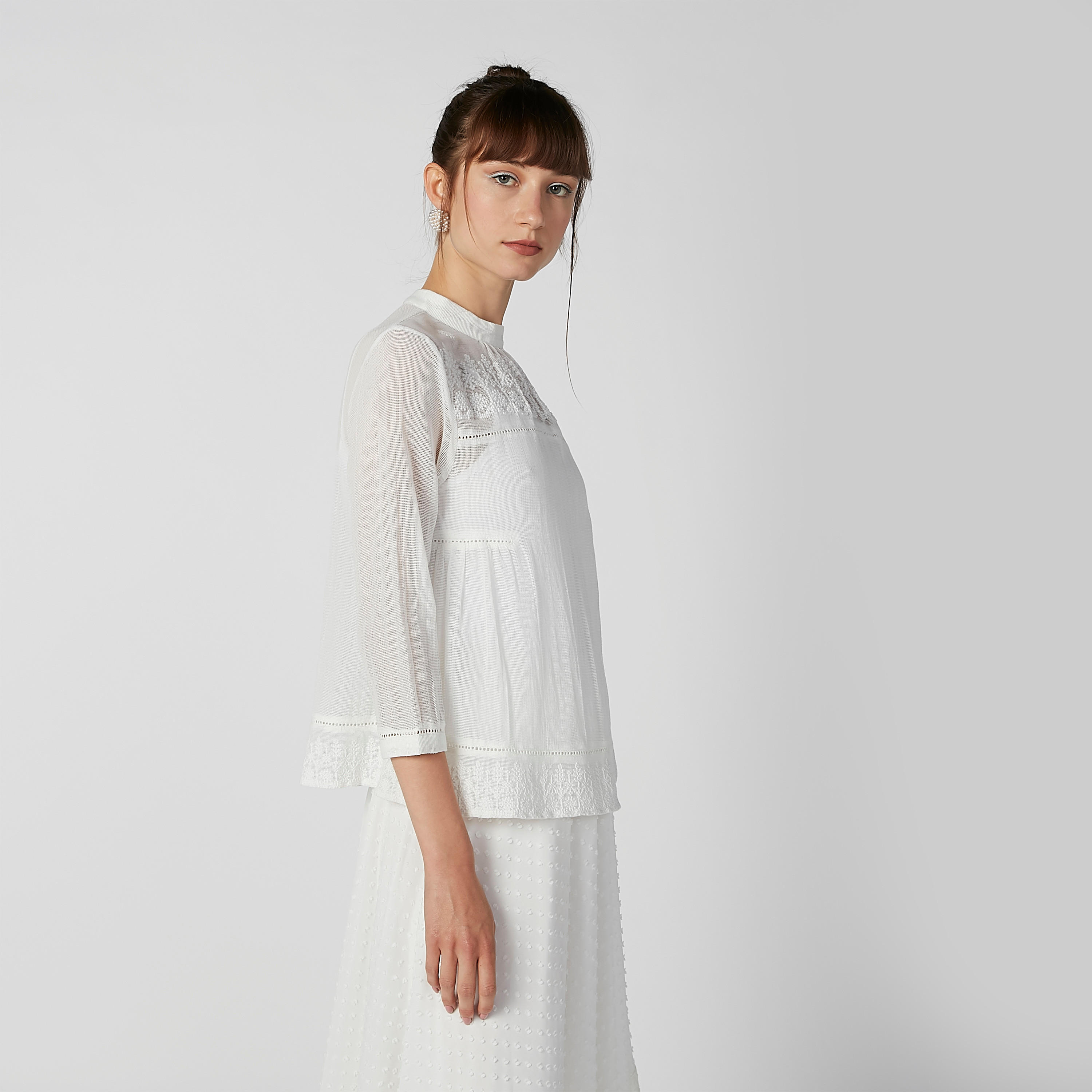 Embroidered Top with High Neck and 3/4 Sleeves-women-clothing-shirtsandblouses-blouses-image-4