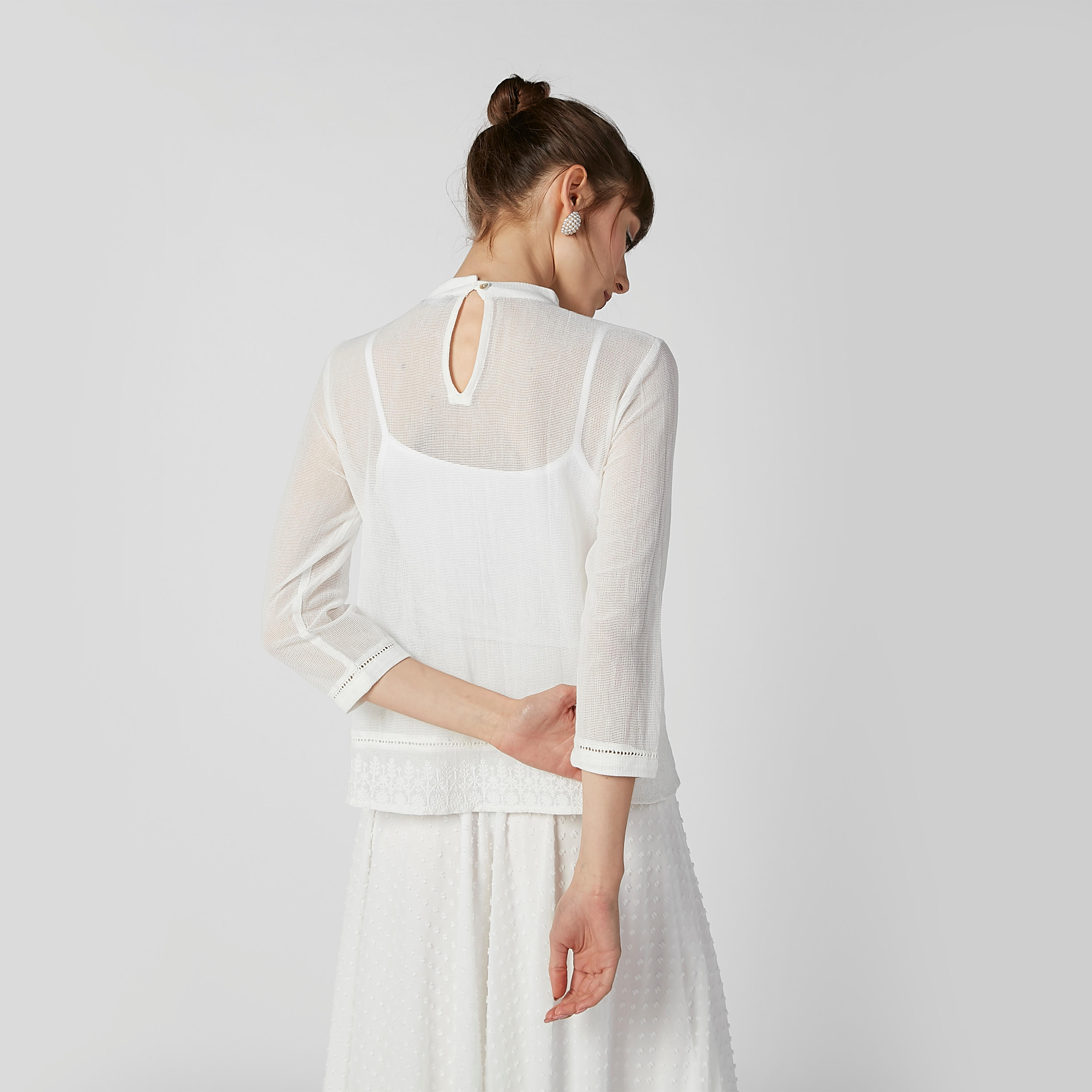 Embroidered Top with High Neck and 3/4 Sleeves-women-clothing-shirtsandblouses-blouses-image-5