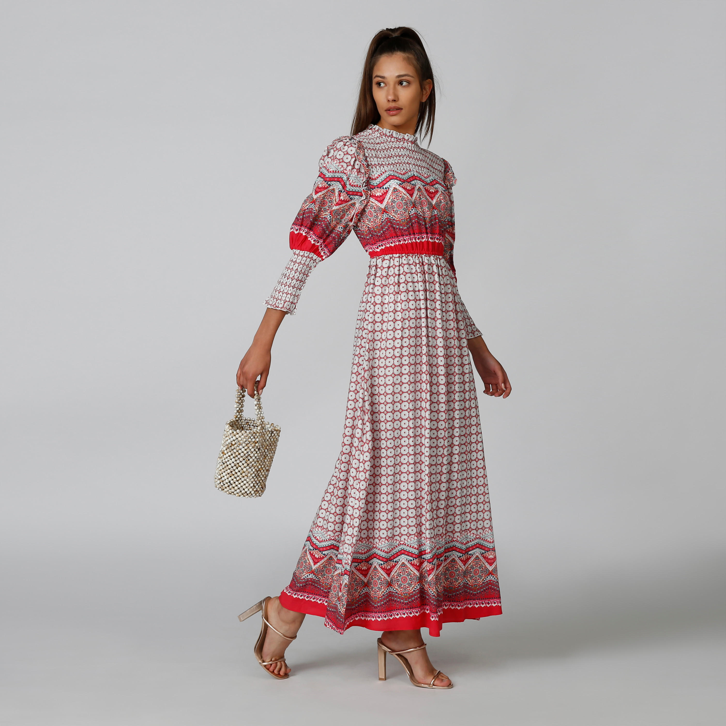 Printed Maxi A-line Dress with Long Sleeves-women-clothing-dresses-image-1