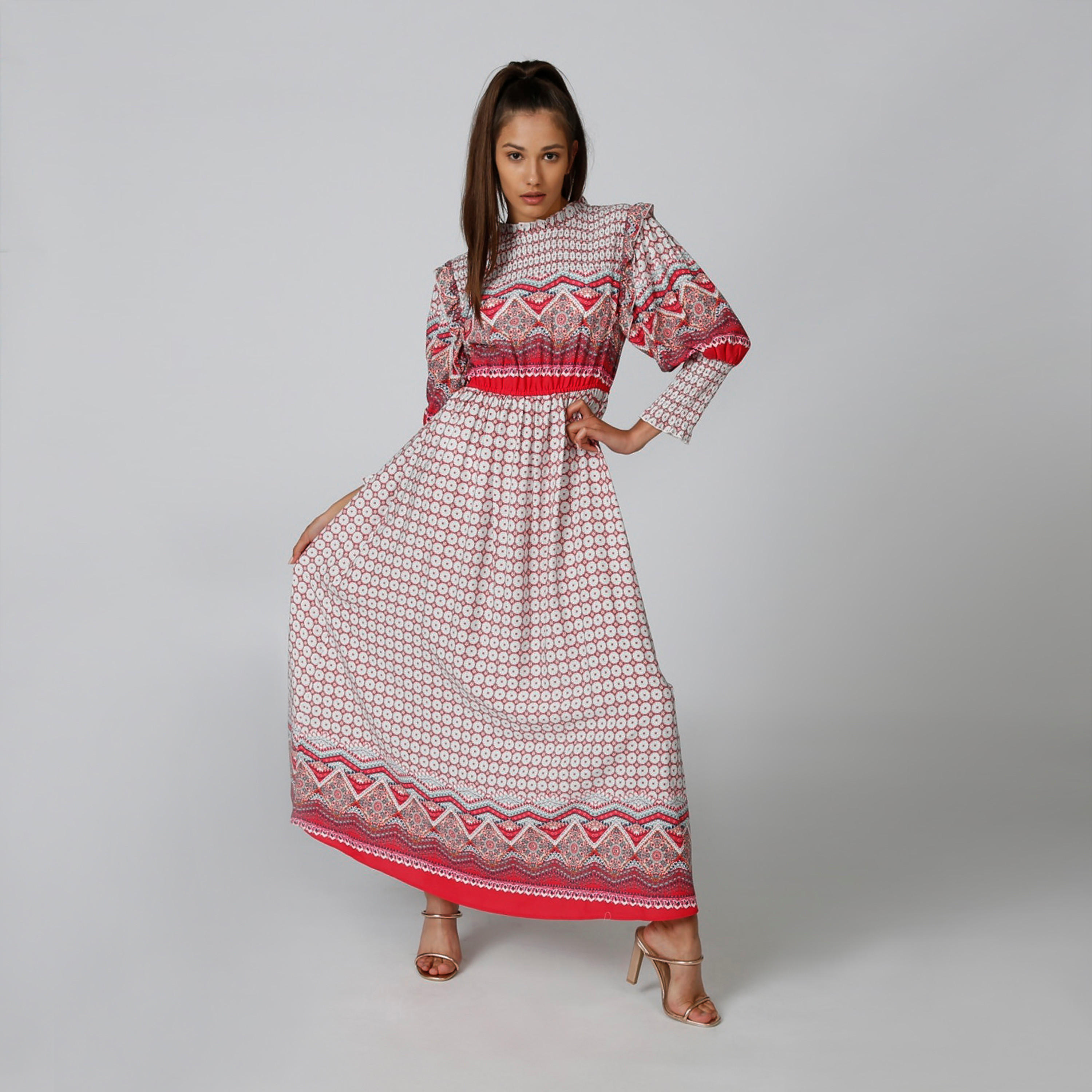 Printed Maxi A-line Dress with Long Sleeves-women-clothing-dresses-image-3