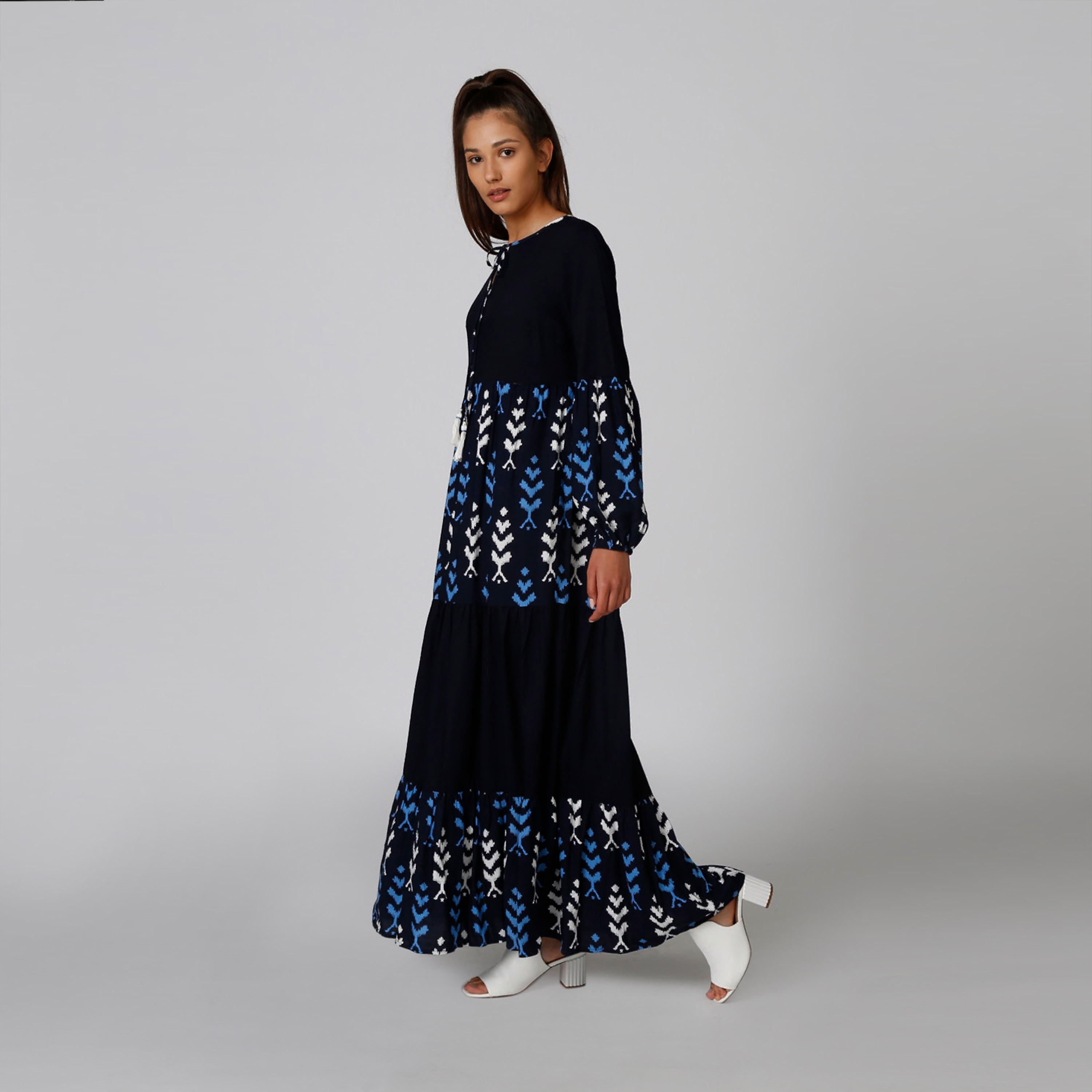 فستان طويل إيه لاين بأكمام طويلة وأربطة وطبعات-women-clothing-dresses-image-1