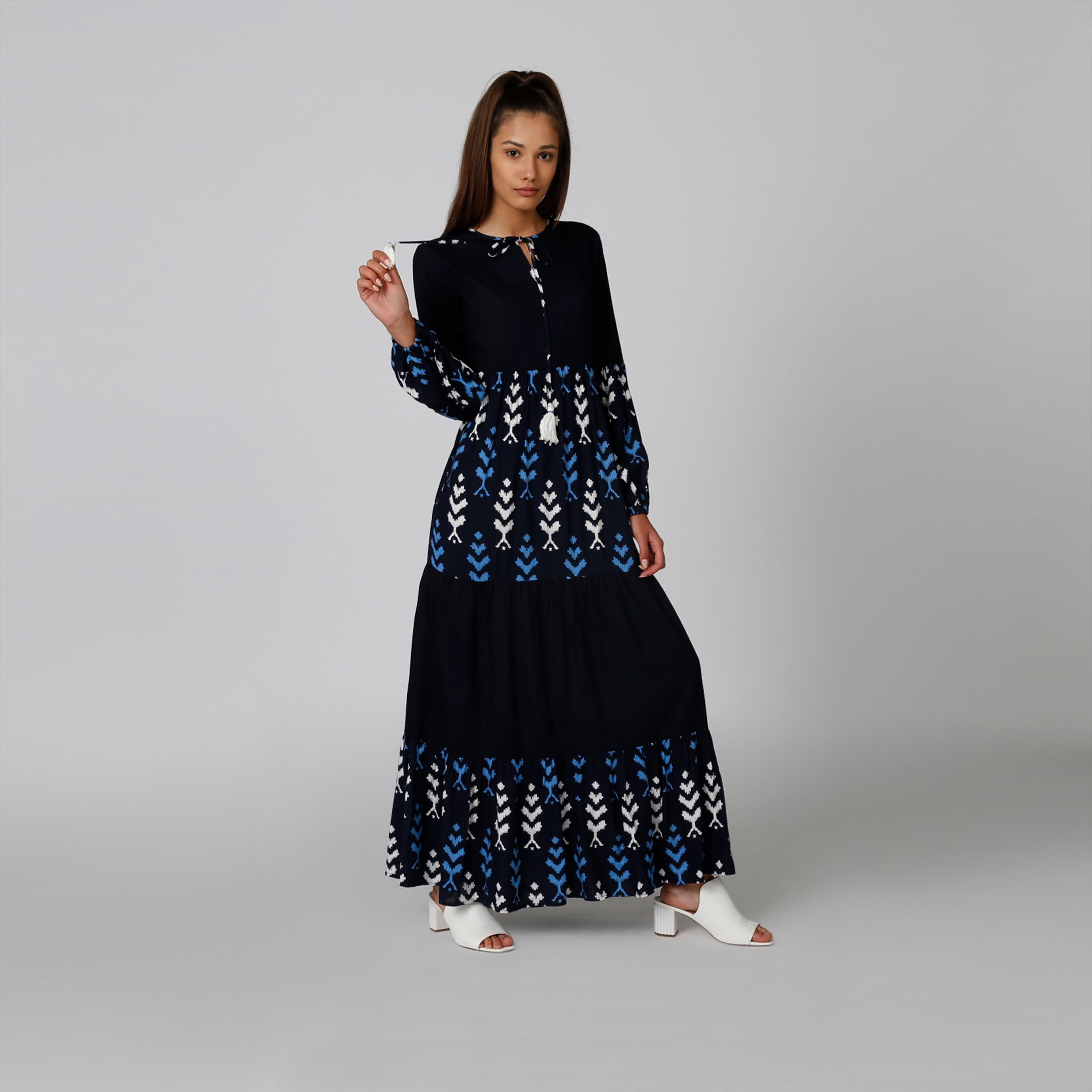 فستان طويل إيه لاين بأكمام طويلة وأربطة وطبعات-women-clothing-dresses-image-3