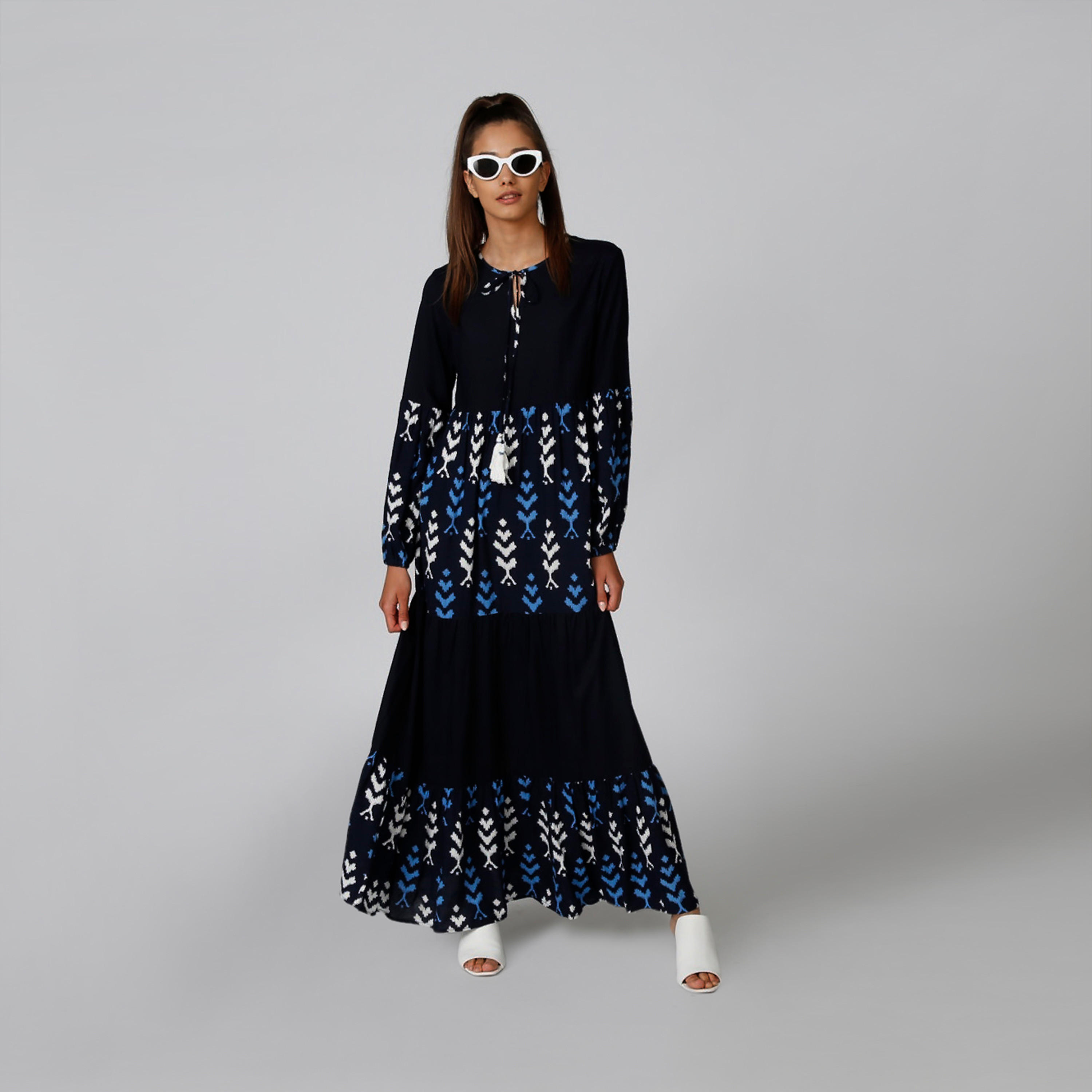 فستان طويل إيه لاين بأكمام طويلة وأربطة وطبعات-women-clothing-dresses-image-6
