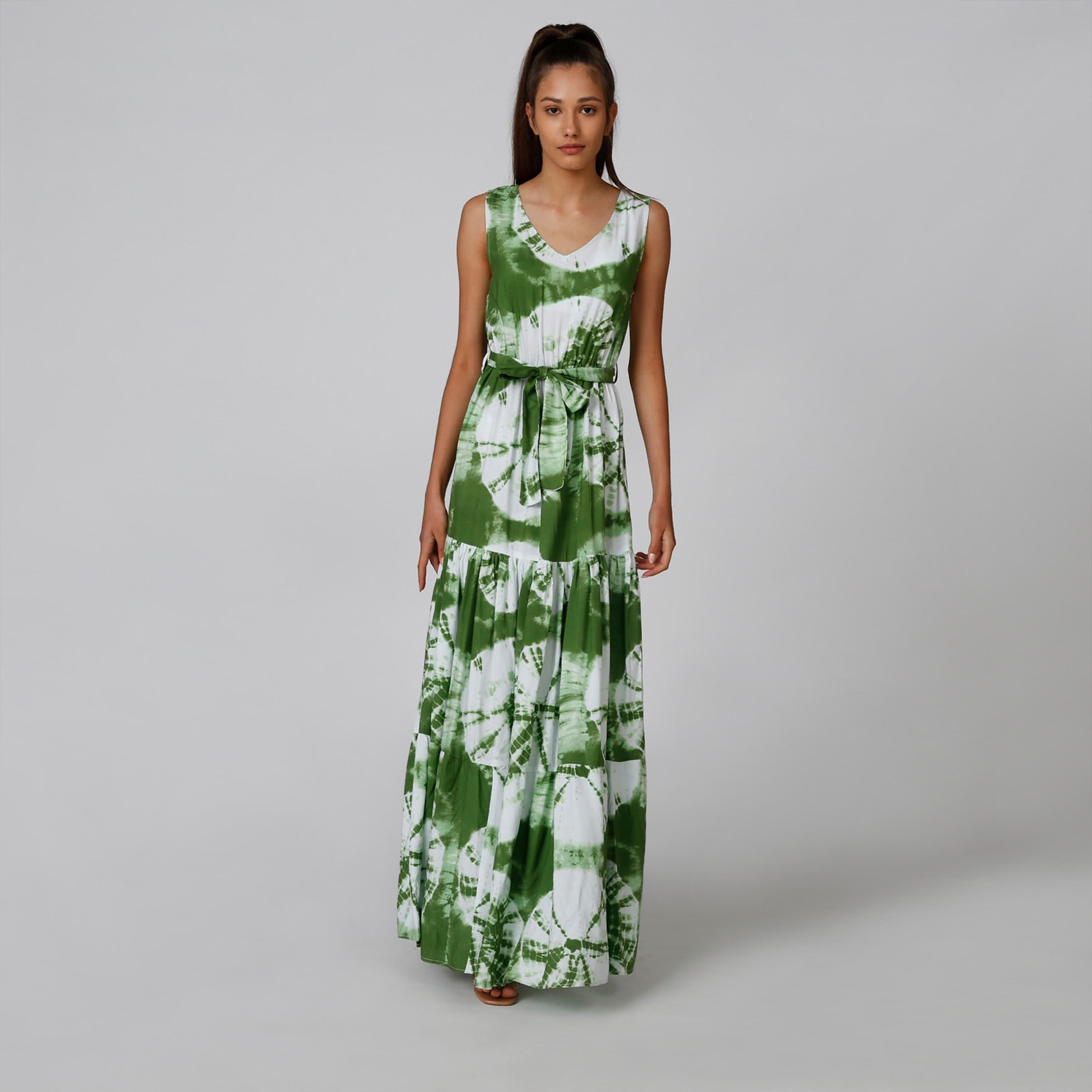 فستان طويل إيه لاين دون أكمام بياقة V وطبعات-women-clothing-dresses-image-4