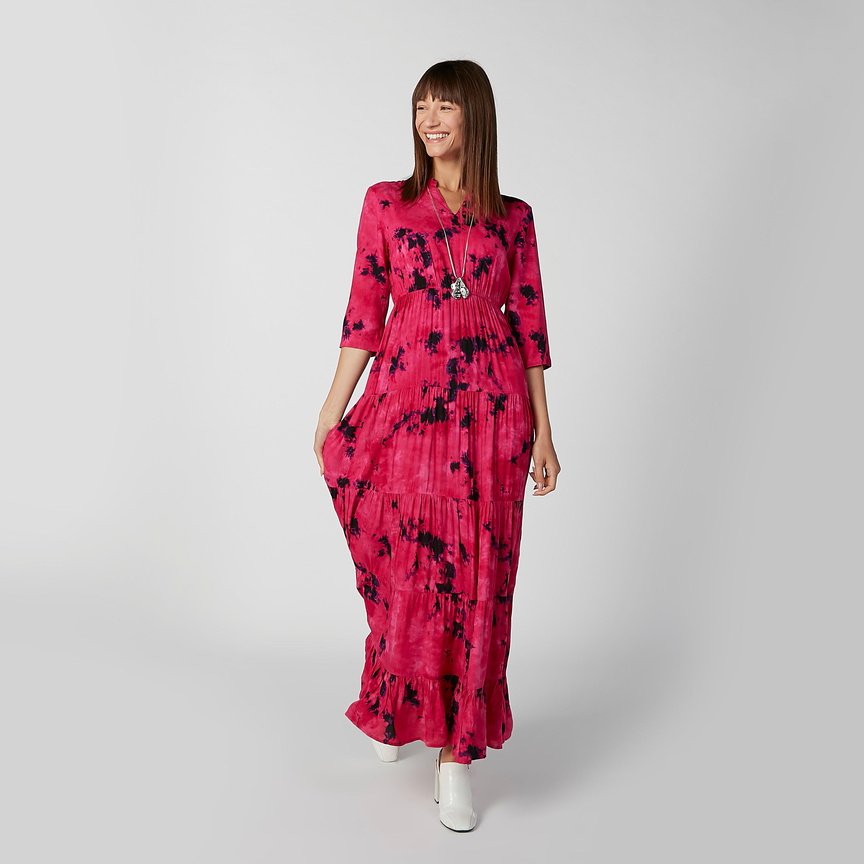 فستان طويل إيه لاين بأكمام 3/4 وطبعات-women-clothing-dresses-image-2