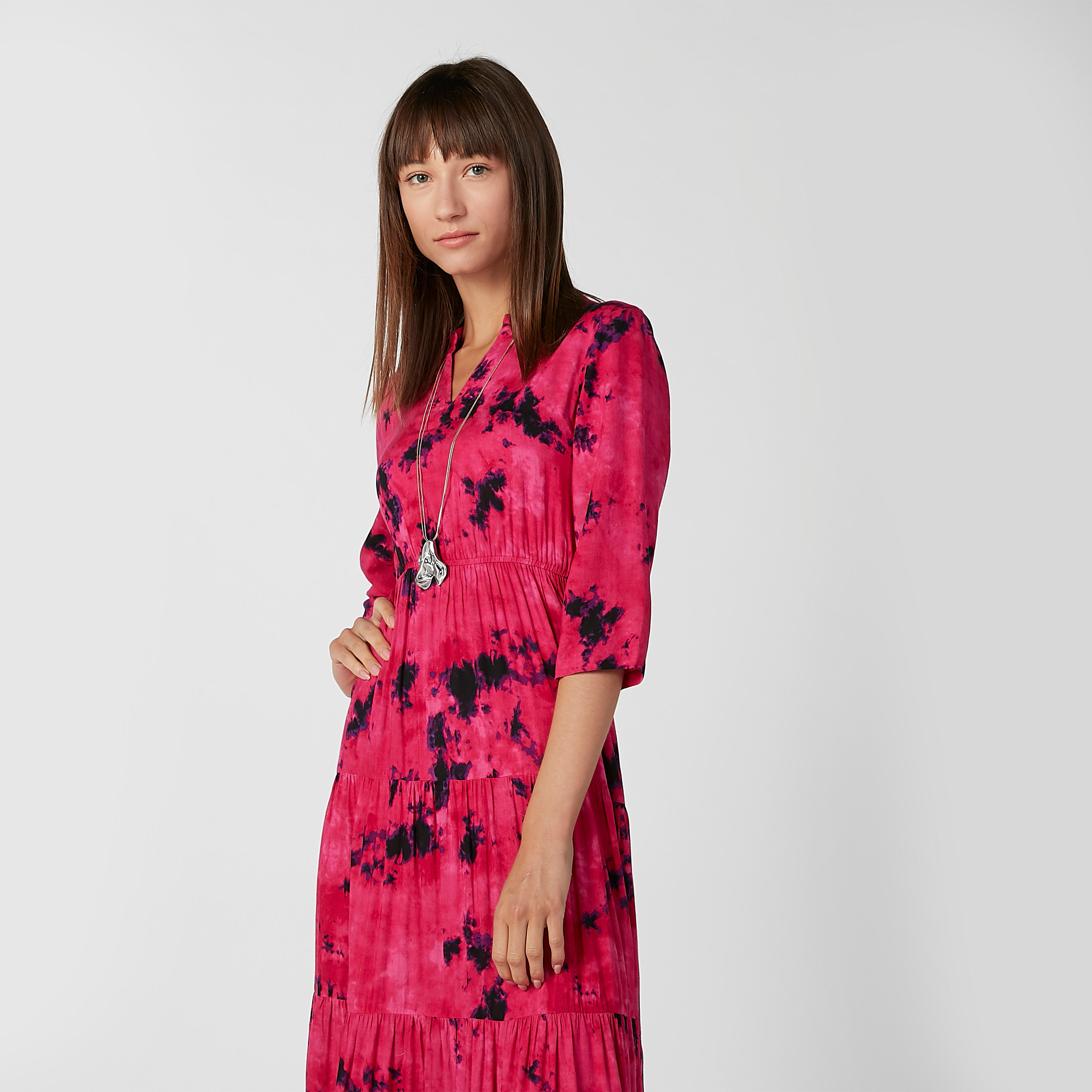 فستان طويل إيه لاين بأكمام 3/4 وطبعات-women-clothing-dresses-image-3
