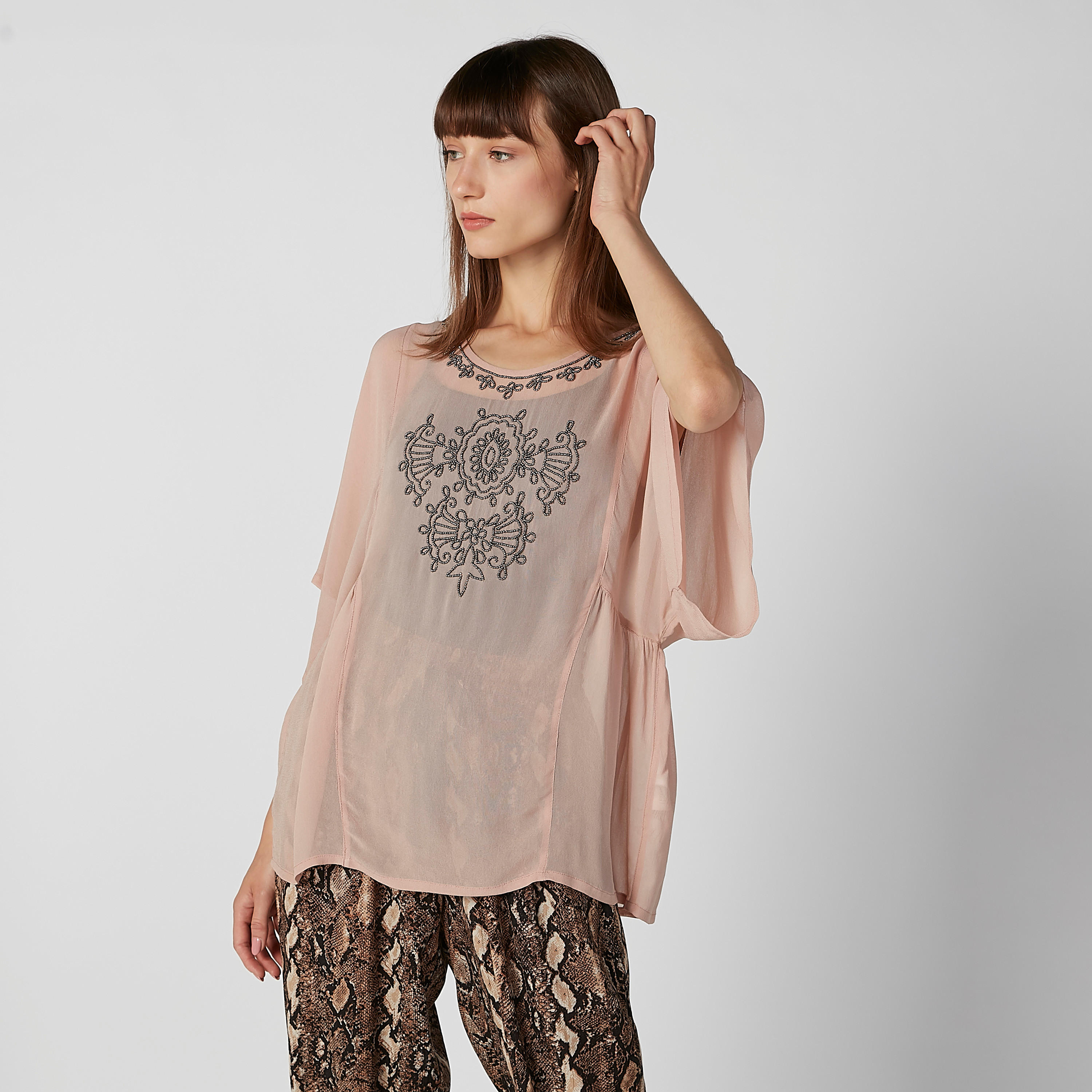 Embellished Tunic with Round Neck and Flared Sleeves-women-clothing-shirtsandblouses-blouses-image-2