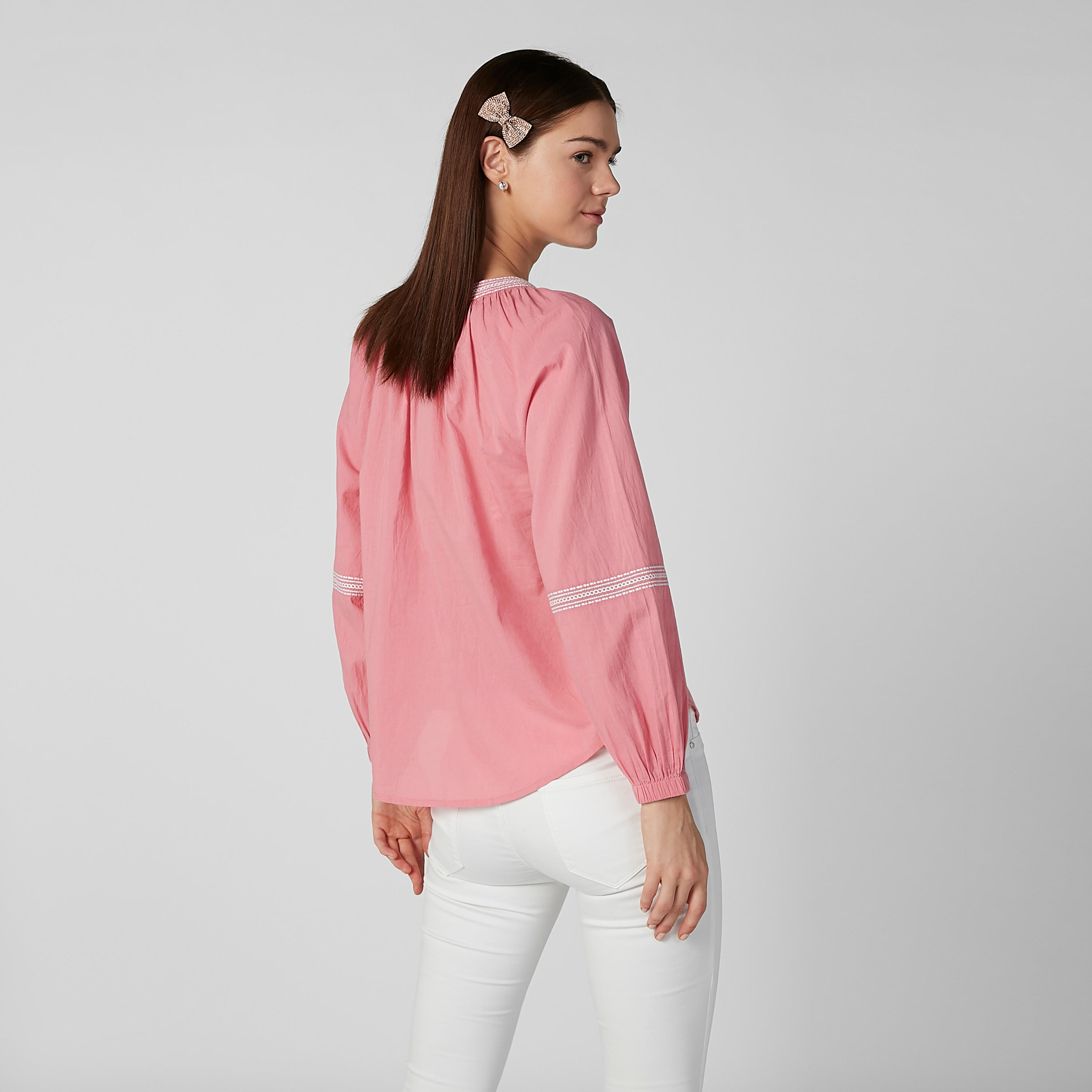 Textured Top with Mandarin Collar and Long Sleeves-women-clothing-shirtsandblouses-blouses-image-3