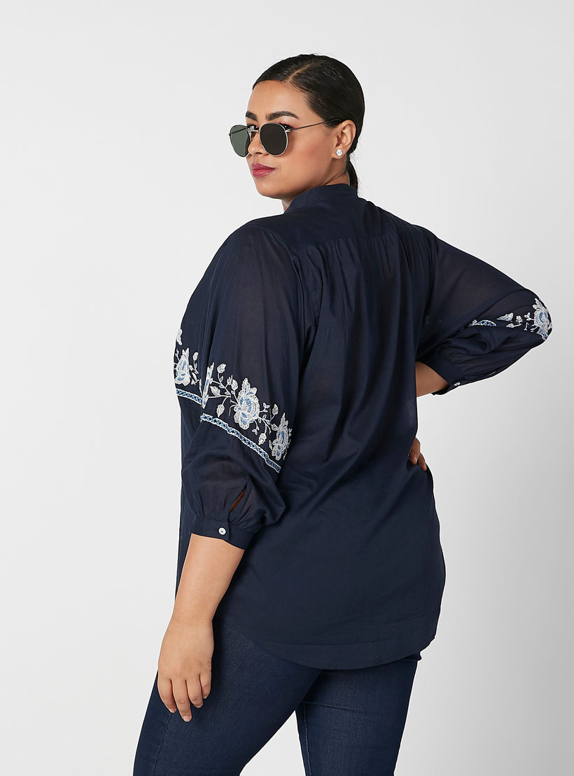 قميص مطرّز بياقة ماندارين وأكمام 3/4-women-clothing-shirtsandblouses-blouses-image-4