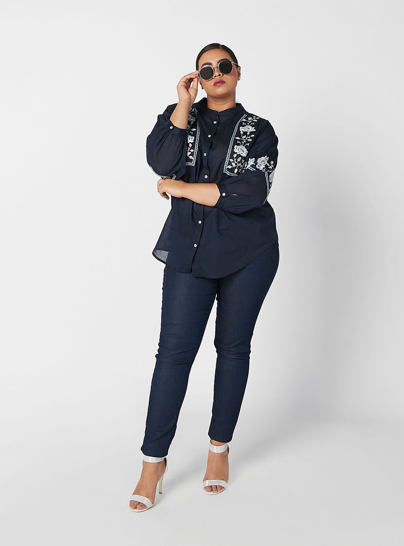 قميص مطرّز بياقة ماندارين وأكمام 3/4-women-clothing-shirtsandblouses-blouses-image-5