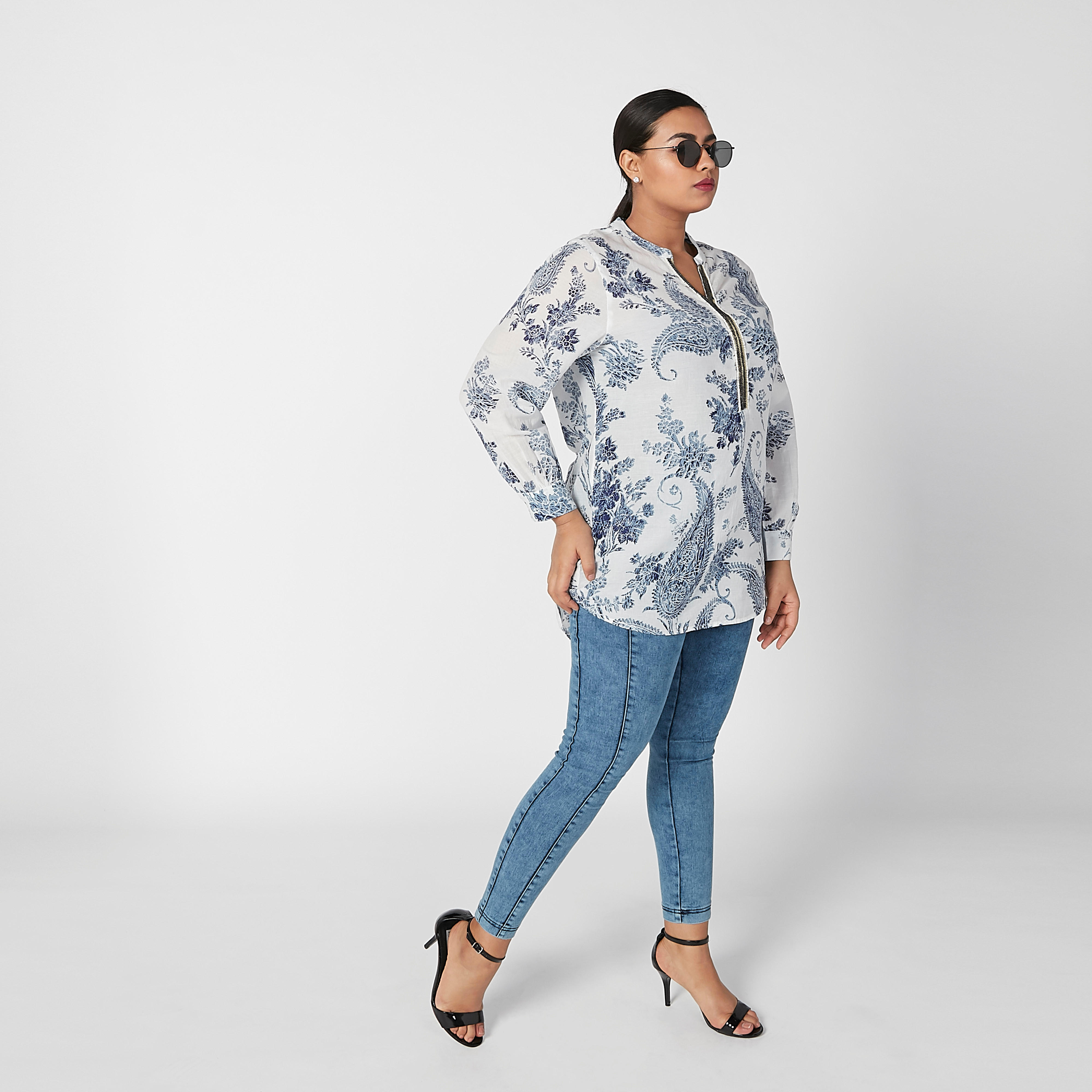 تونيك مستدام بياقة ماندارين وأكمام طويلة وطبعات -women-clothing-shirtsandblouses-blouses-image-3