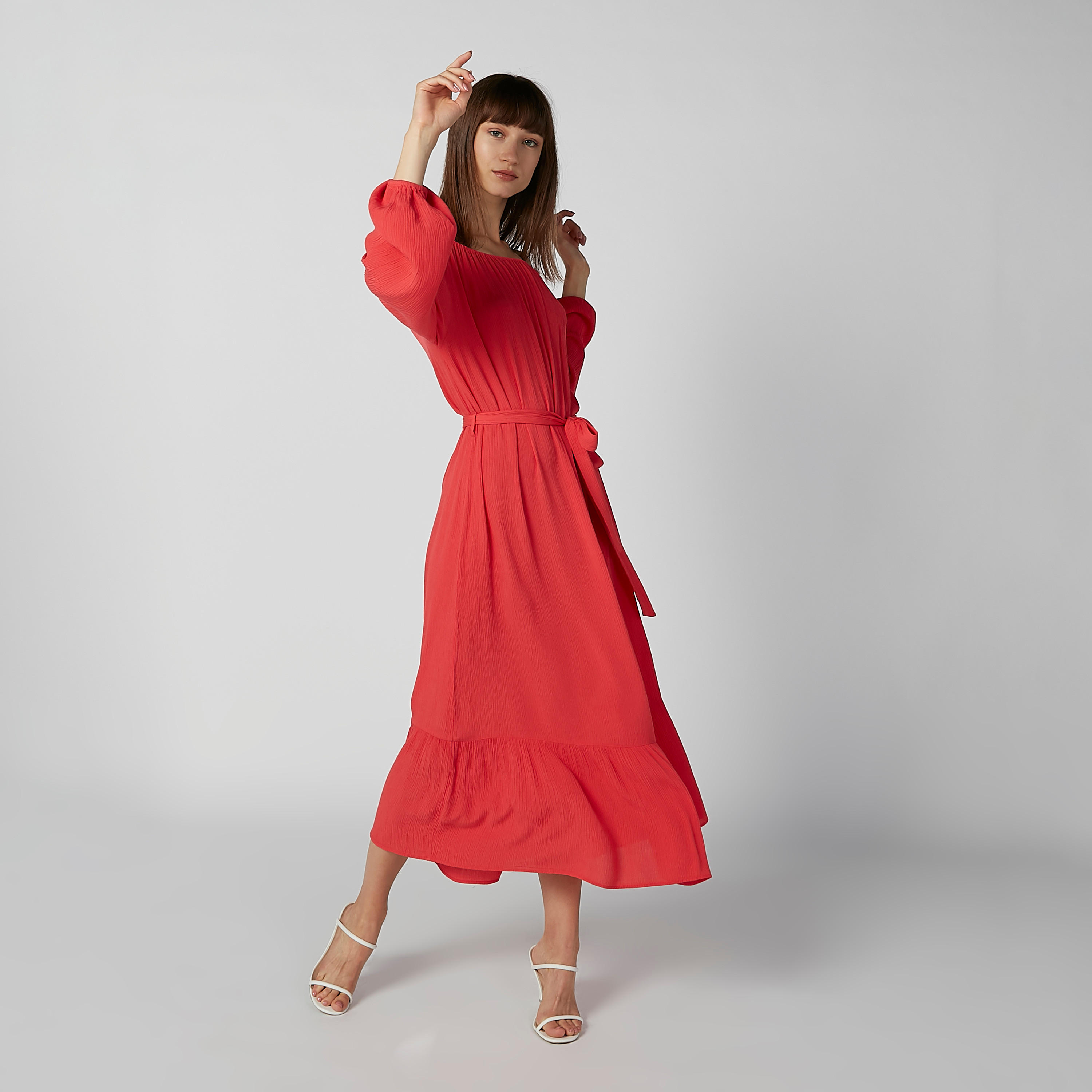 فستان طويل إيه لاين بارز الملمس بأربطة-women-clothing-dresses-image-1
