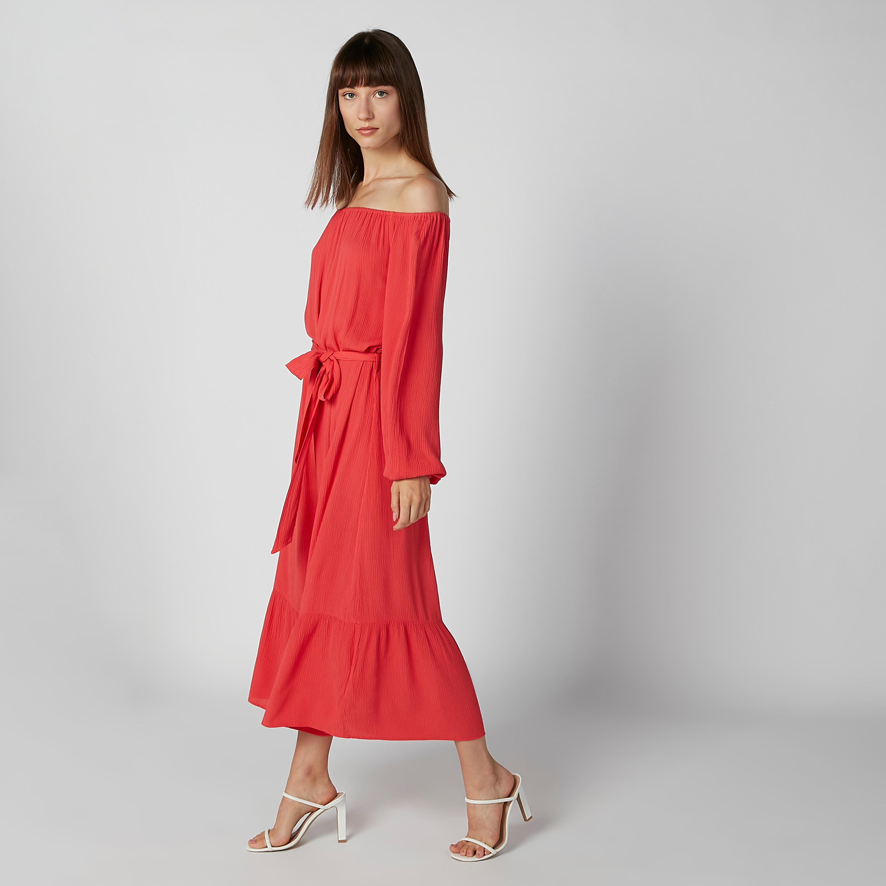 فستان طويل إيه لاين بارز الملمس بأربطة-women-clothing-dresses-image-2