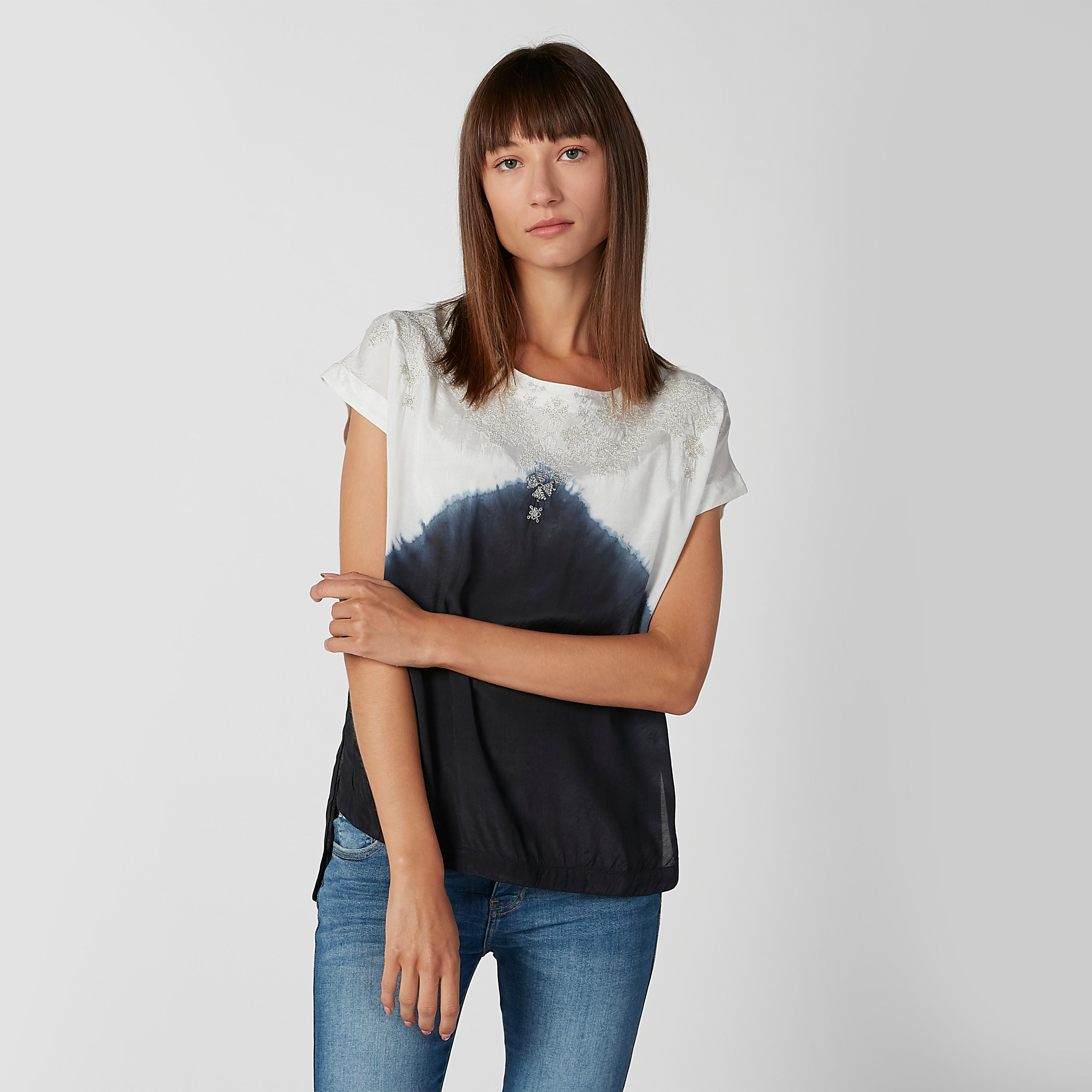 Printed Top with Round Neck and Cap Sleeves-women-clothing-shirtsandblouses-blouses-image-1
